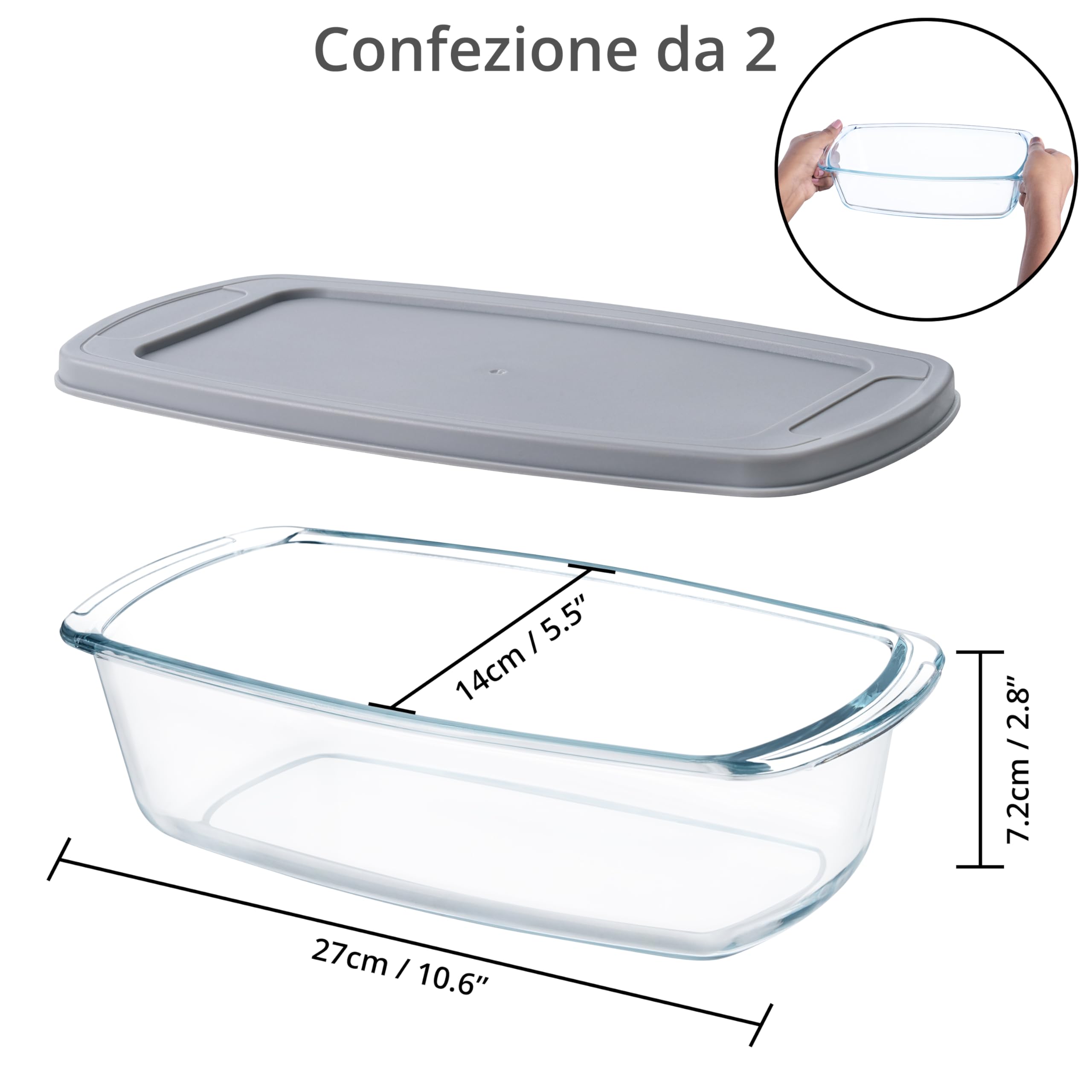 Winter Shore Pirofila Vetro 1,8 l (2 Pezzi) - Teglia per Pane in Cassetta Grande Antiaderente con Coperchio e Manici - Microonde, Forno, Congelatore, Lavastoviglie, Senza BPA - Stampo Pane in Cassetta