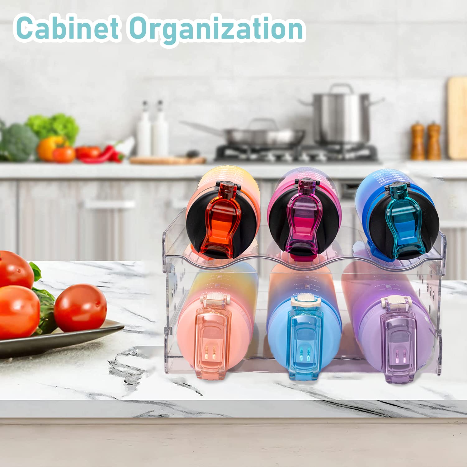 Meegoo Water Bottle Organizer, Stackable Bottle Storage Rack, Water Bottle Holder for Cabinets and Kitchen Countertops, 4 Pack Plastic Wine Rack/Drink Bottle Holder