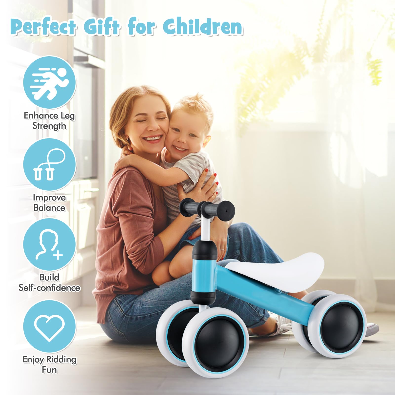 HONEY JOY Baby Balance Bike, Toddler Bike w/Padded Saddle Seat, No Pedal 4 Silence Wheels Walker, Children Push Bicycle Riding Toys, Pre-School First Birthday Gift for 2 Years Old Boys Girls (Blue)