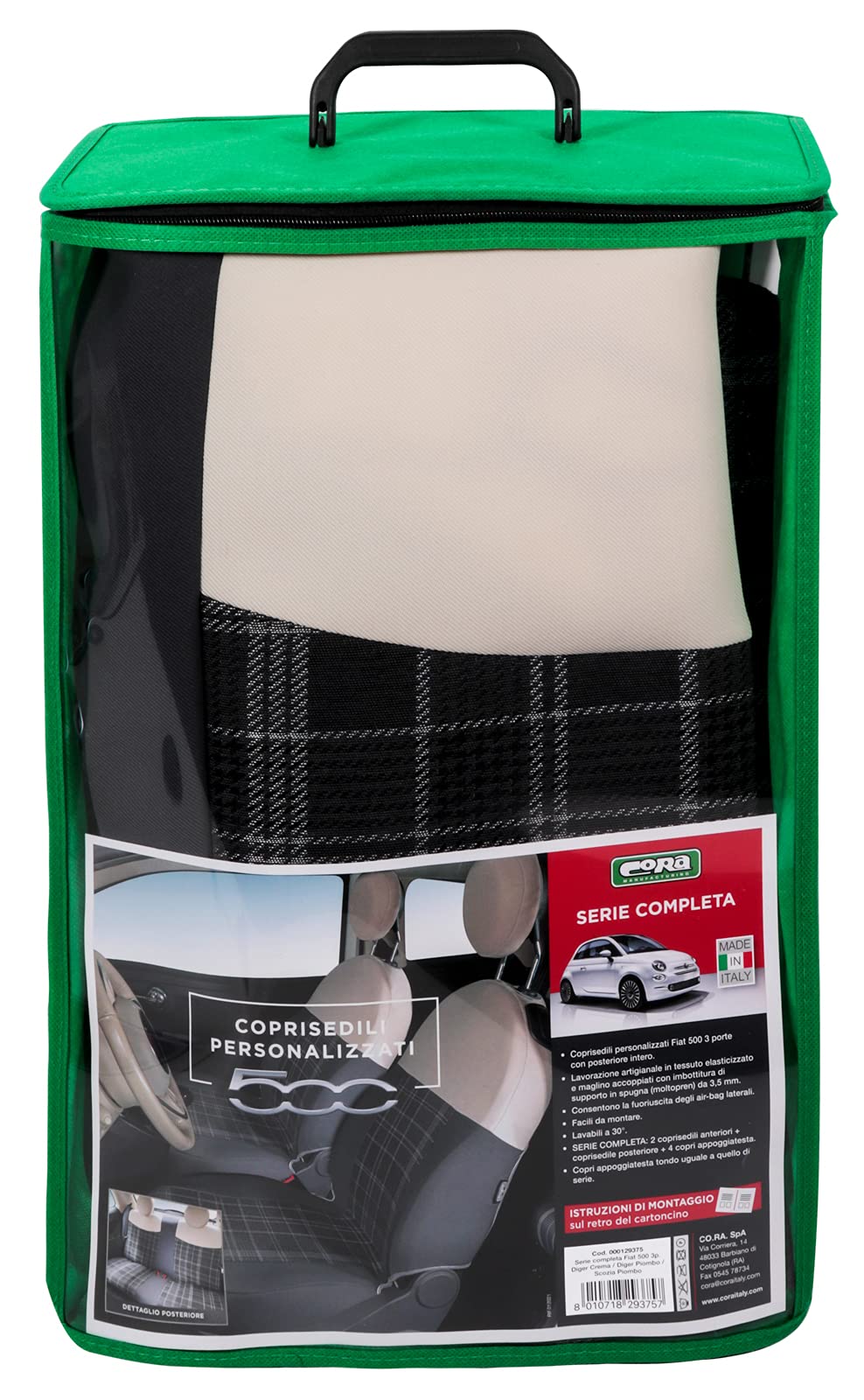 Serie completa coprisedili personalizzati Fiat 500 07> scozzese grigio