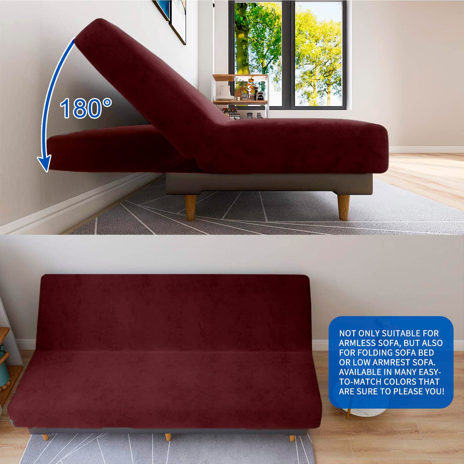 CHELZEN Velvet Futon Cover High Stretch Armless Couch Covers Spandex Fabric Sofa Bed Slipcover Anti Slip Furniture Protector (Futon - Image 4