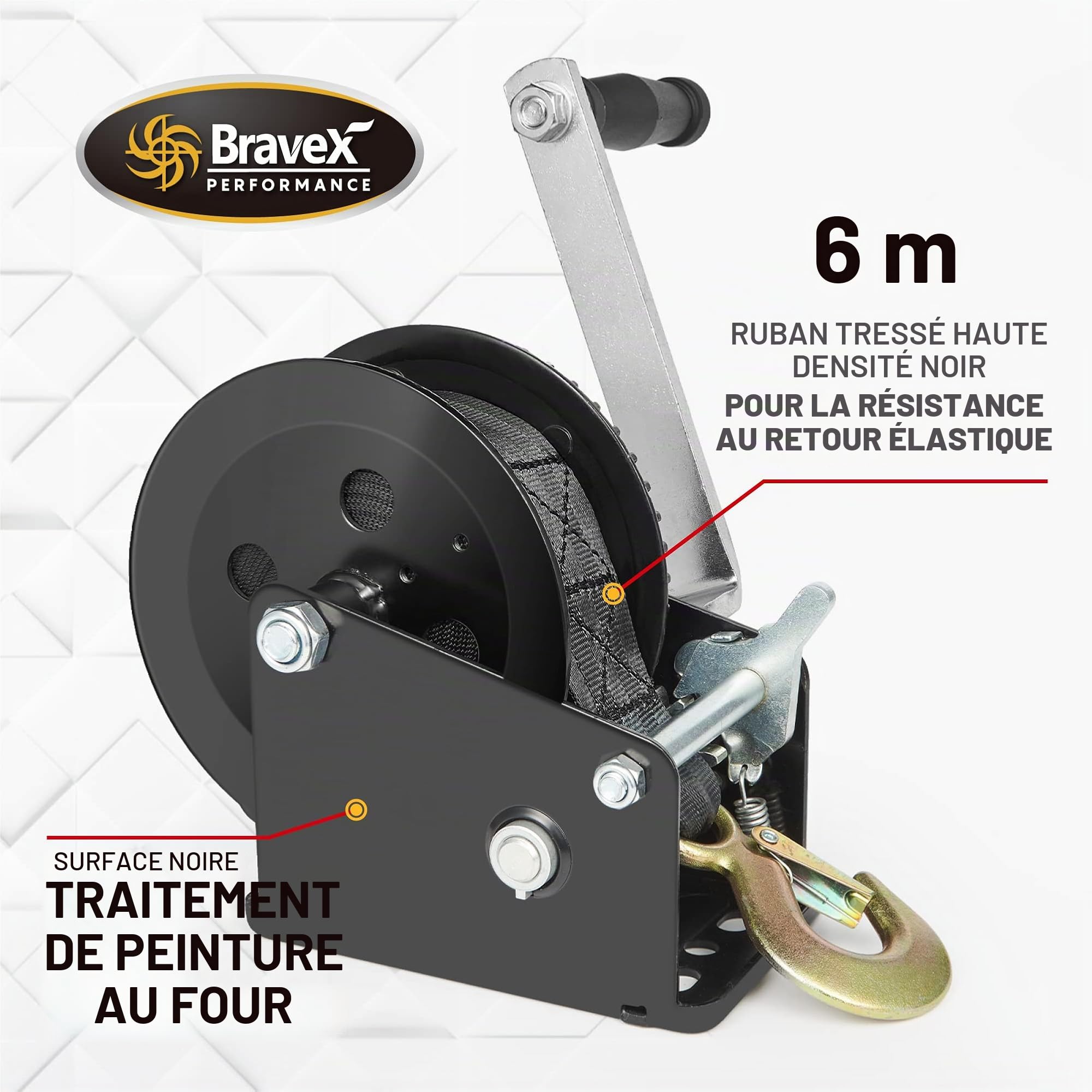 Bravex Treuil manuel à cliquet bidirectionnel pour bateau, VTT, camping-car, remorque 907 kg