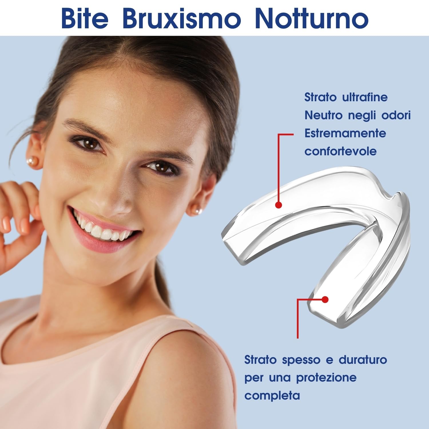 Bite Bruxismo Notturno, Anti-Bruxismo Protettori Buccali per la Notte, 4PCS con Scatola di Stoccaggio, Comfortevoli per l'uso durante il Dormire, Efficace Per Russare I Denti