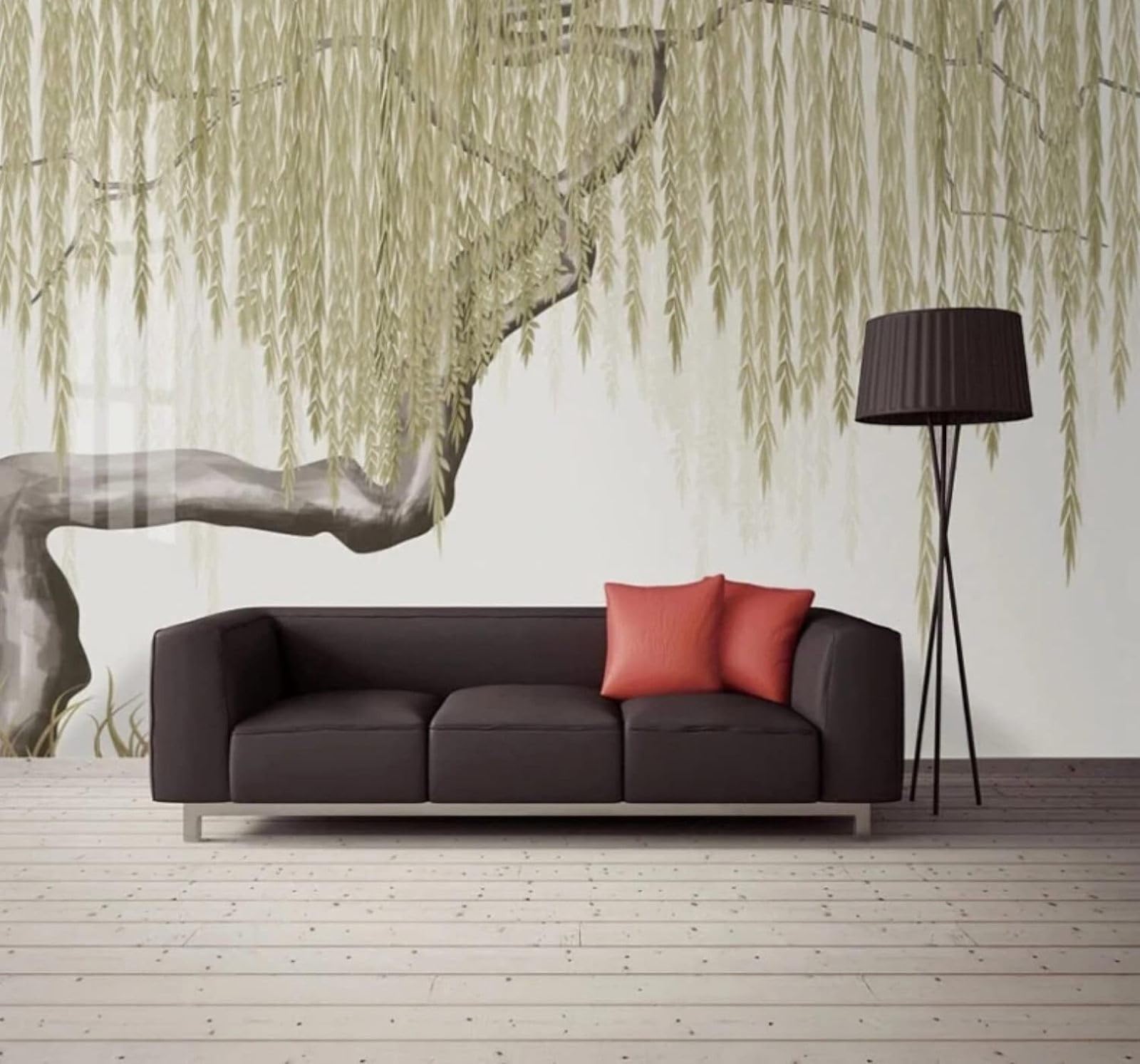 XLMING Minimalist Three Dimensional Fresh Trees Willow 3D Wallpaper Luxury Silk Study Dining Feature Sofa Grey Bedroom Living Room Tv Decorative Wall-250cm×170cm