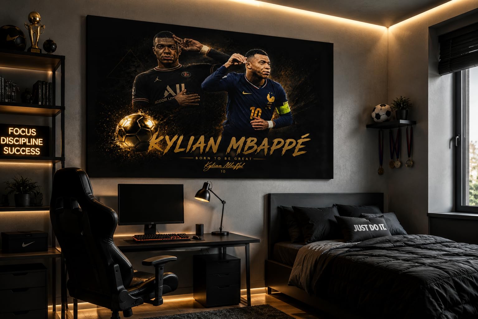 Kylian Mbappé Leinwandbild 80x60 cm| Modernes Fußball Wandbild für Fans 29wl4