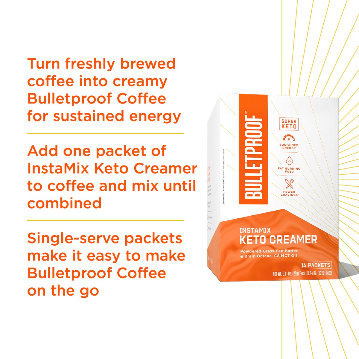 Bulletproof InstaMix Original Unflavored Keto Coffee Creamer Packets