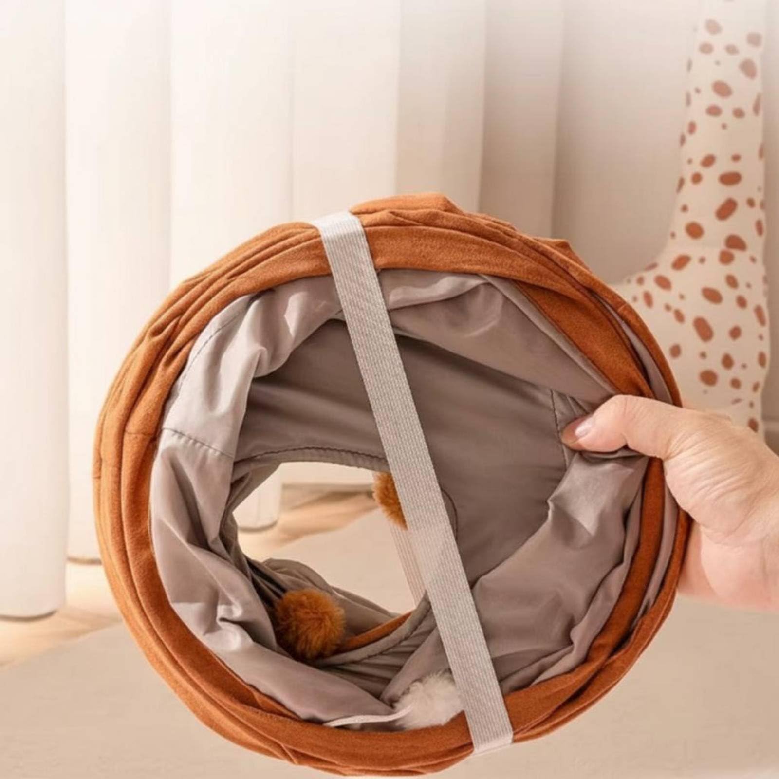 Tunnel pour Chat Tunnel de Jeu Tunnel Interactif Tunnel Pliable Doublure Confort Style Suédine Structure Stable Se Plie Rapidement Stimule Rampement, Marron, Petit 80cm