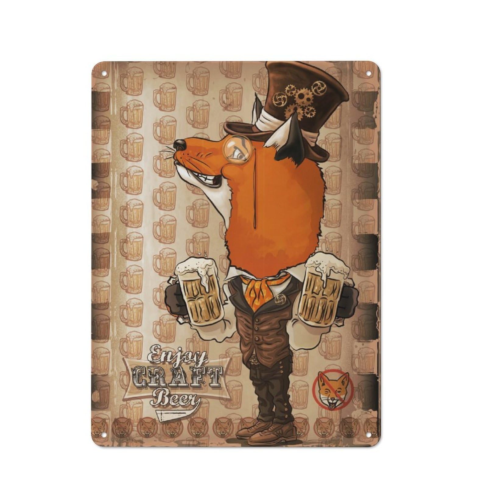 Junmoney Fox Enjoy Craft Beer Retro Tin Wall Plaque 40X30cm For Studio Or Craft Room, Winter Wall Decor For Creative-Space Collectors