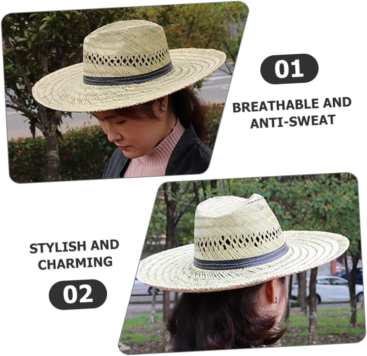 3pcs Woven Sun Hat for Men Women Outdoor Beach Hat Wide Brim for Uv Lightweight Breathable Quick-Drying for Camping Hiking Fishing and Gardening