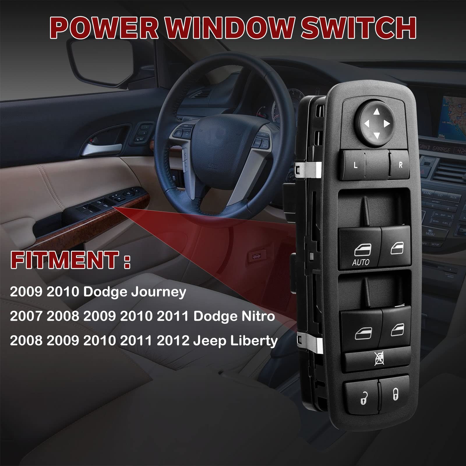 Master Power Window Switch Driver Side Compatible With 2008-2012 Jeep Liberty 2007-2011 Dodge Nitro, 2009-2010 Dodge Journey | 8 13 PINS | 1 AUTO | Replaces# 4602632AG, 4602632AH In | Whizz Power Window - Foto 3