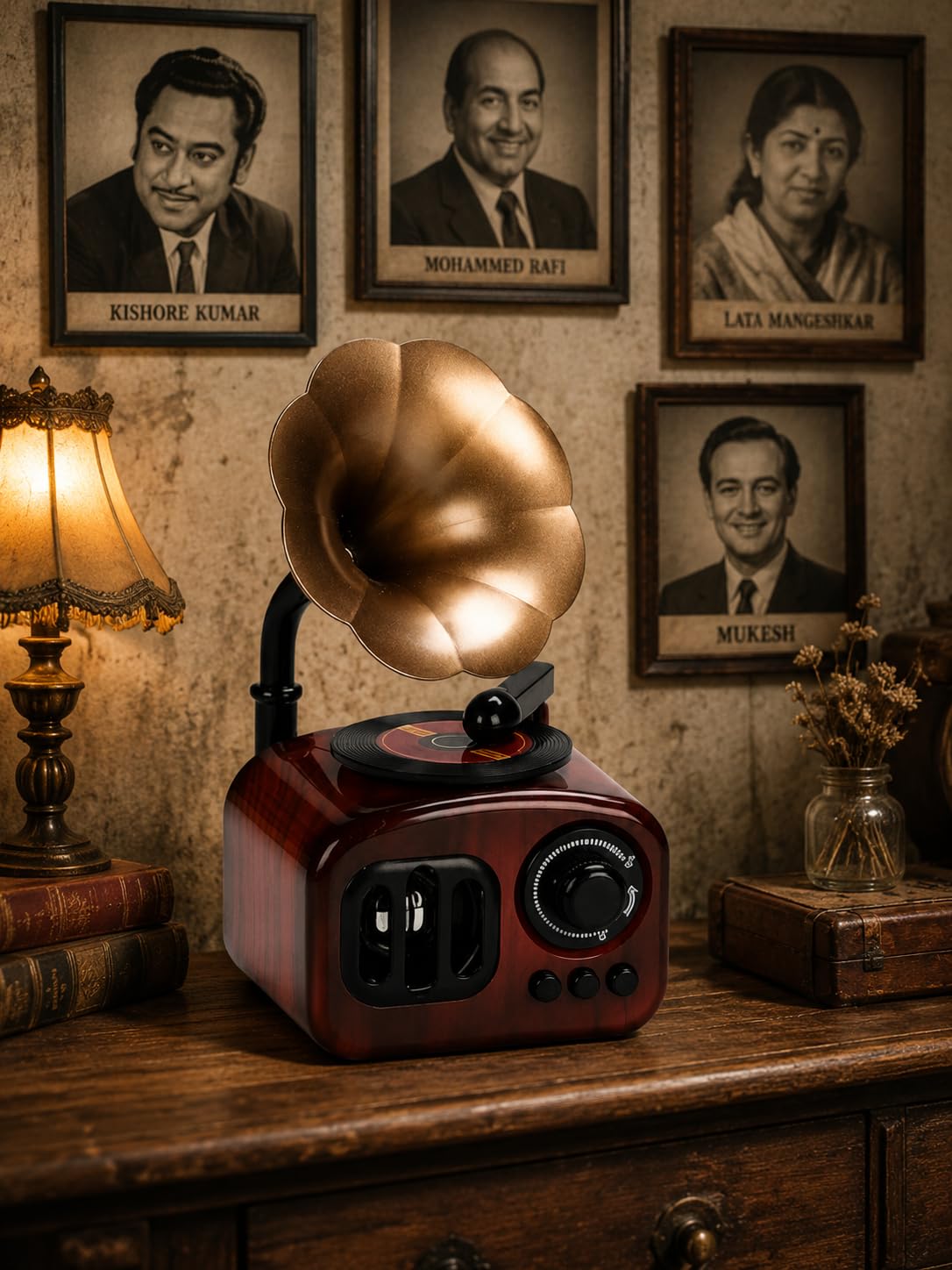 Vintage Gramophone Music Box with Hand Crank | Retro Phonograph Musical Showpiece | Rotating Handle Music Player | Decorative Table Decor for Home & Office | Gift Item (Musical Box, Medium)-image-30