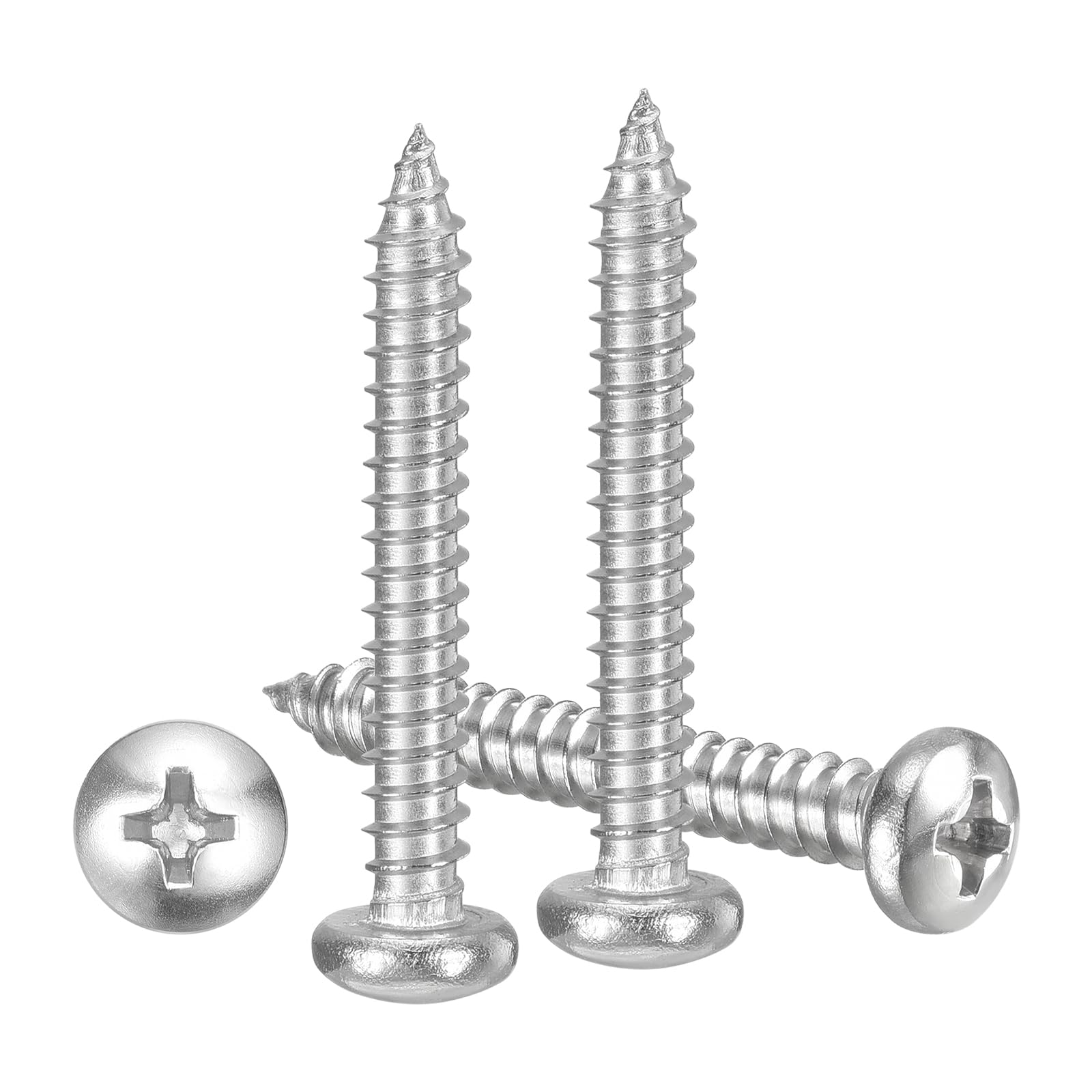 METALLIXITY Phillips Pan Head Self Tapping Screws(#8x1-1/4") 100Pcs, 304 Stainless Steel Self Drilling Screw for Metal Wood Plastic, for Cabinet Wall Shutter Plate Rock Furniture, Silver Tone