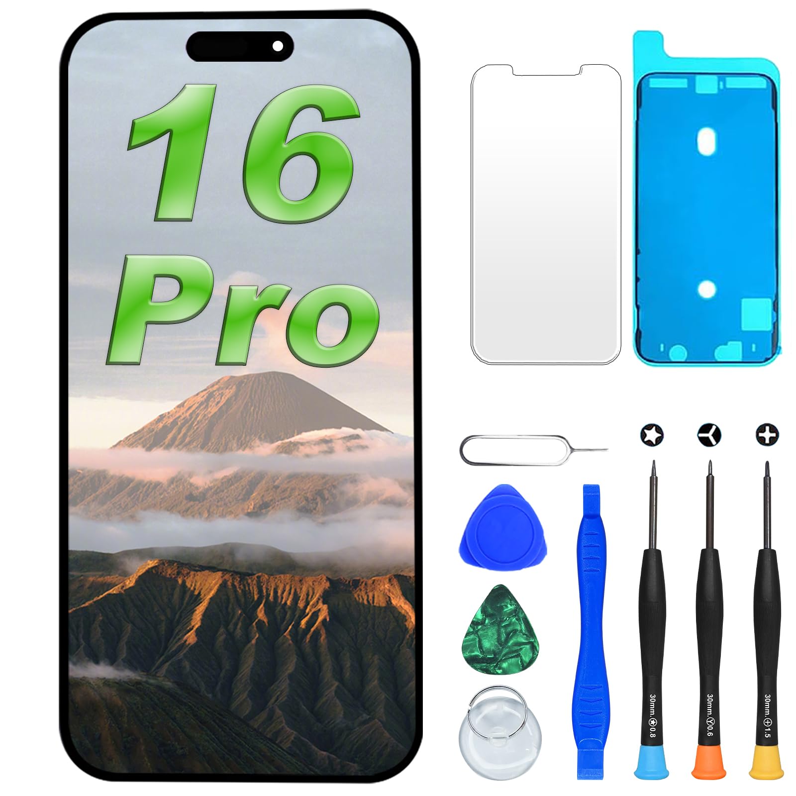 Digi4U LCD Display Ersatz für iPhone 16 Pro, 6,3 Zoll Bildschirm | FHD, reaktionsschnelle Touchfunktion, Face ID-Unterstützung, preiswerte Reparaturlösung inkl. Reparaturset