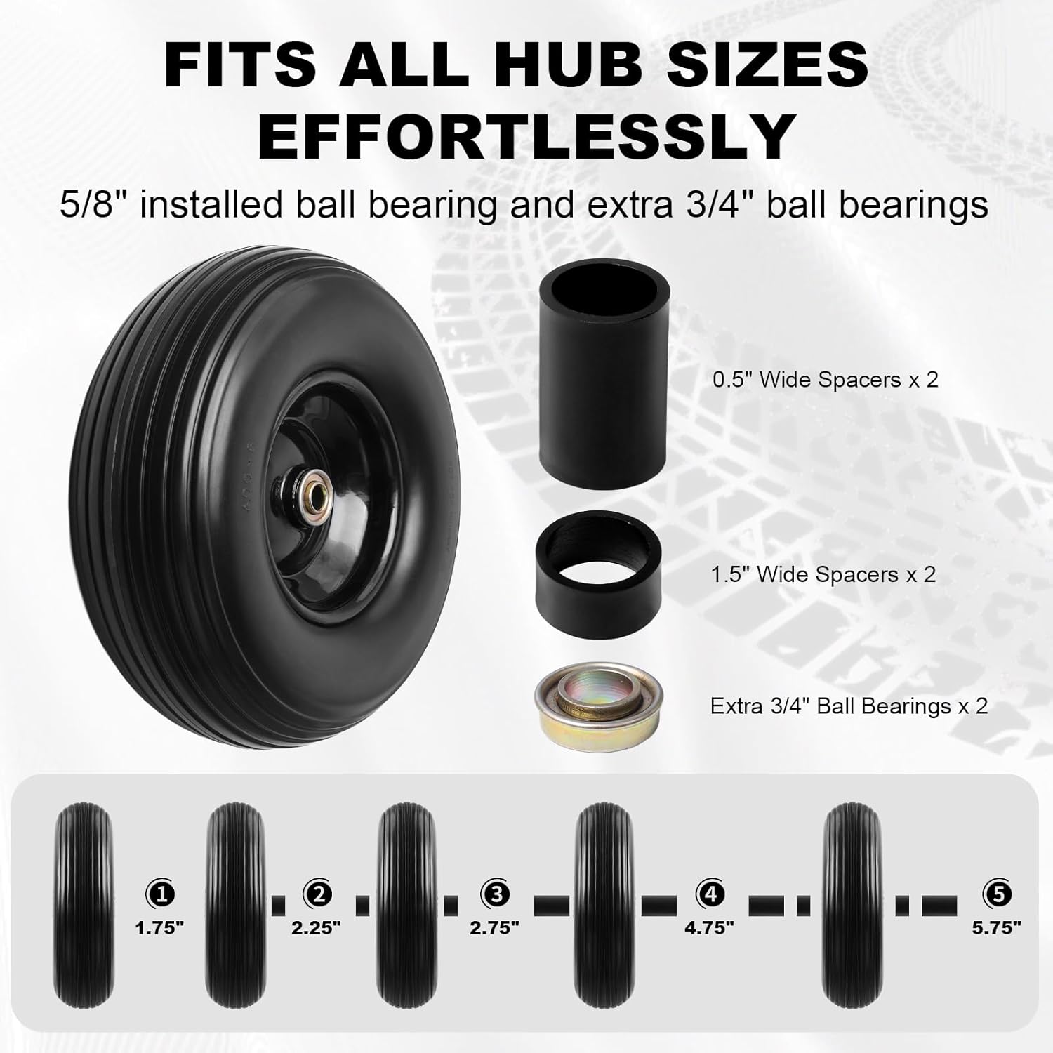 Storystore 13" Wheelbarrow Tires, 2-Pack 4.00-6 Flat Free Tire and Wheel with 5/8" or 3/4" Bearings, 1.75" Centered Hub for Hand Trucks, Wheelbarrows, Dolly, Wagon, Trailer