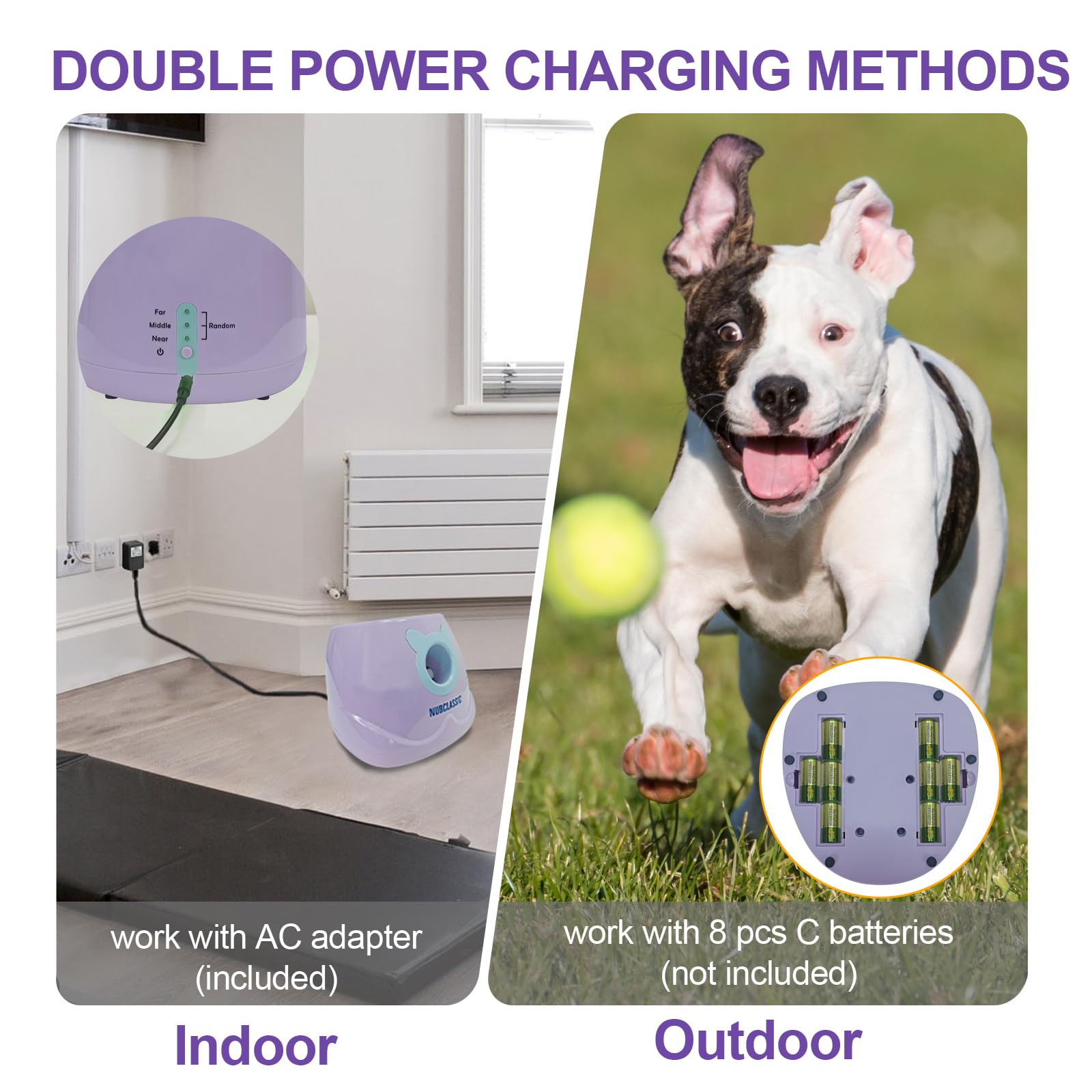 BESTHLS Lanceur automatique de balles de tennis interactif pour chiens de petite et moyenne taille, distance de recherche de 10 à 30 pieds (violet, télécommande incluse)
