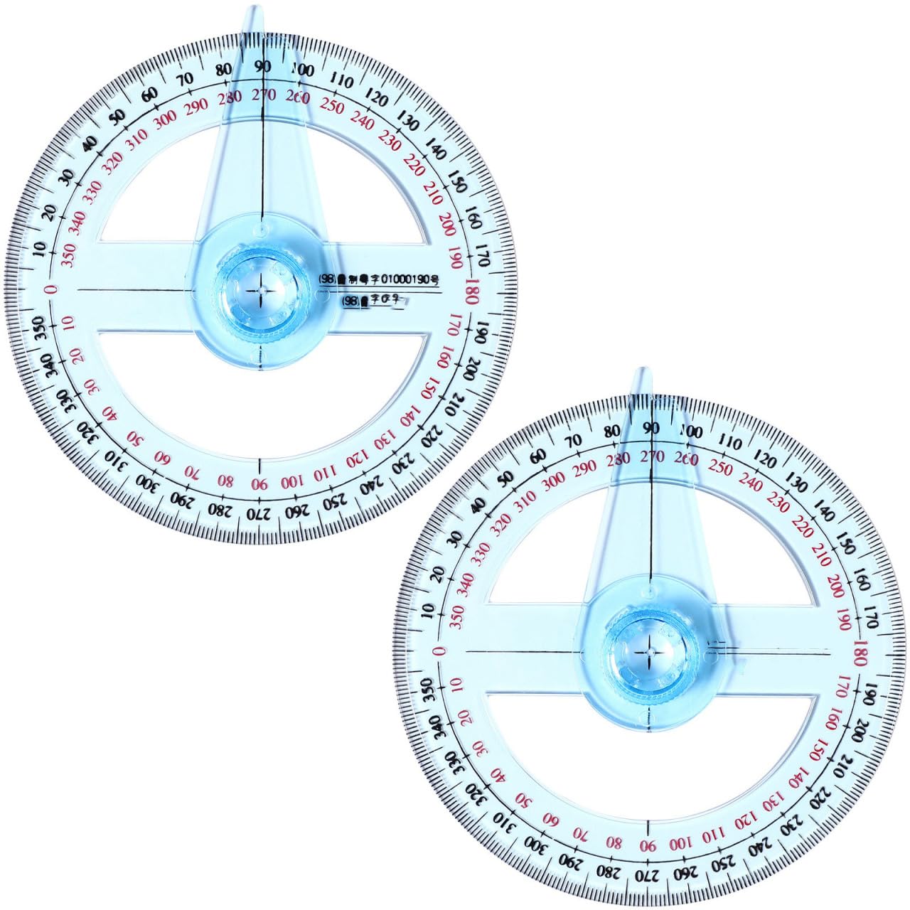 STOBOK 2pcs 360° Plastic Geometric Circle Protractors Full Round Swing Arm Protractor for Multifunctional Math Drawing Drafting Tool