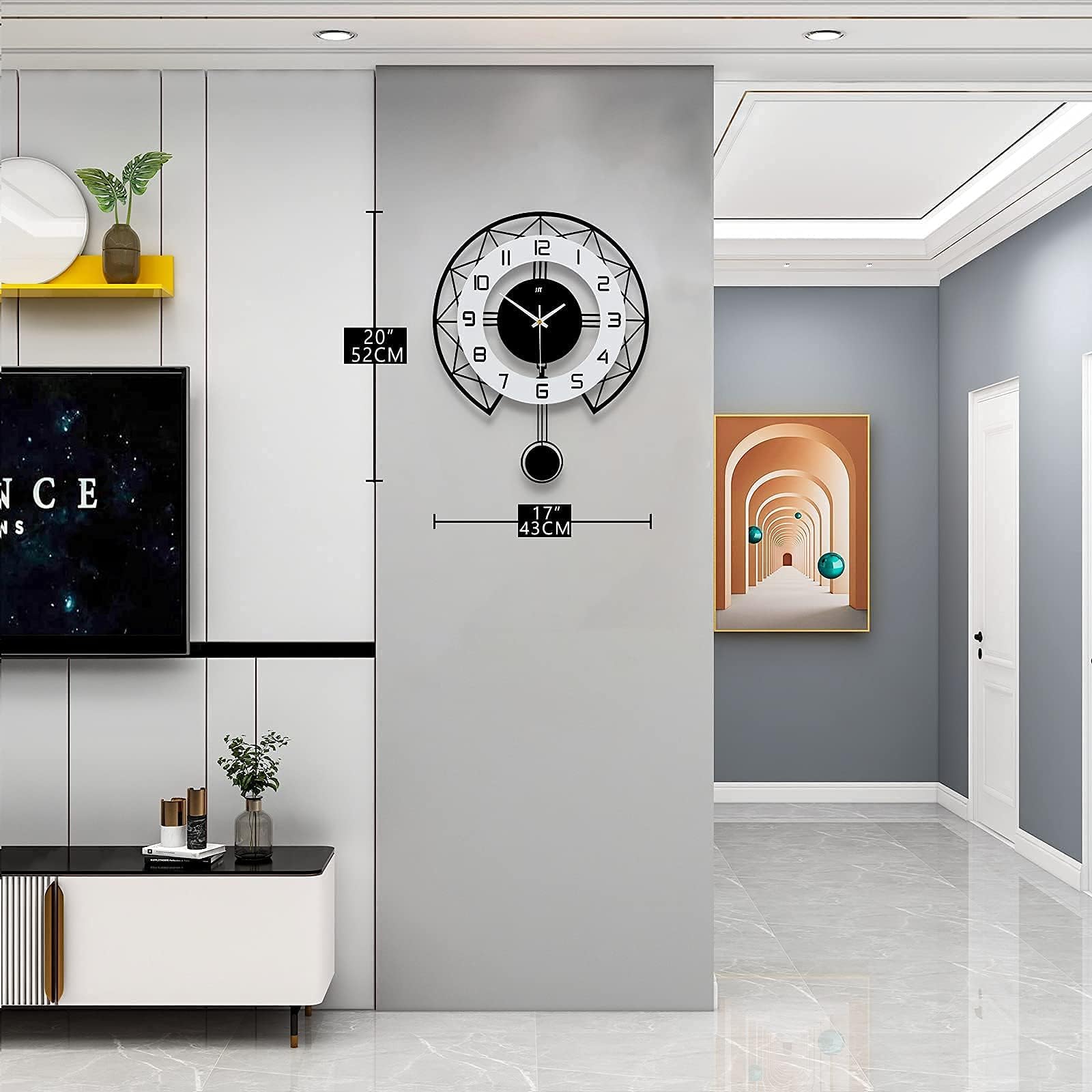 Große Wanduhr für Wohnzimmer 43cm Modern Metall Lautlos Pendel Wanduhr für Zuhause Küche Schlafzimmer Dekorative Uhr Ohne tickgeräusche Batteriebetrieben für Innenbereich Badezimmer