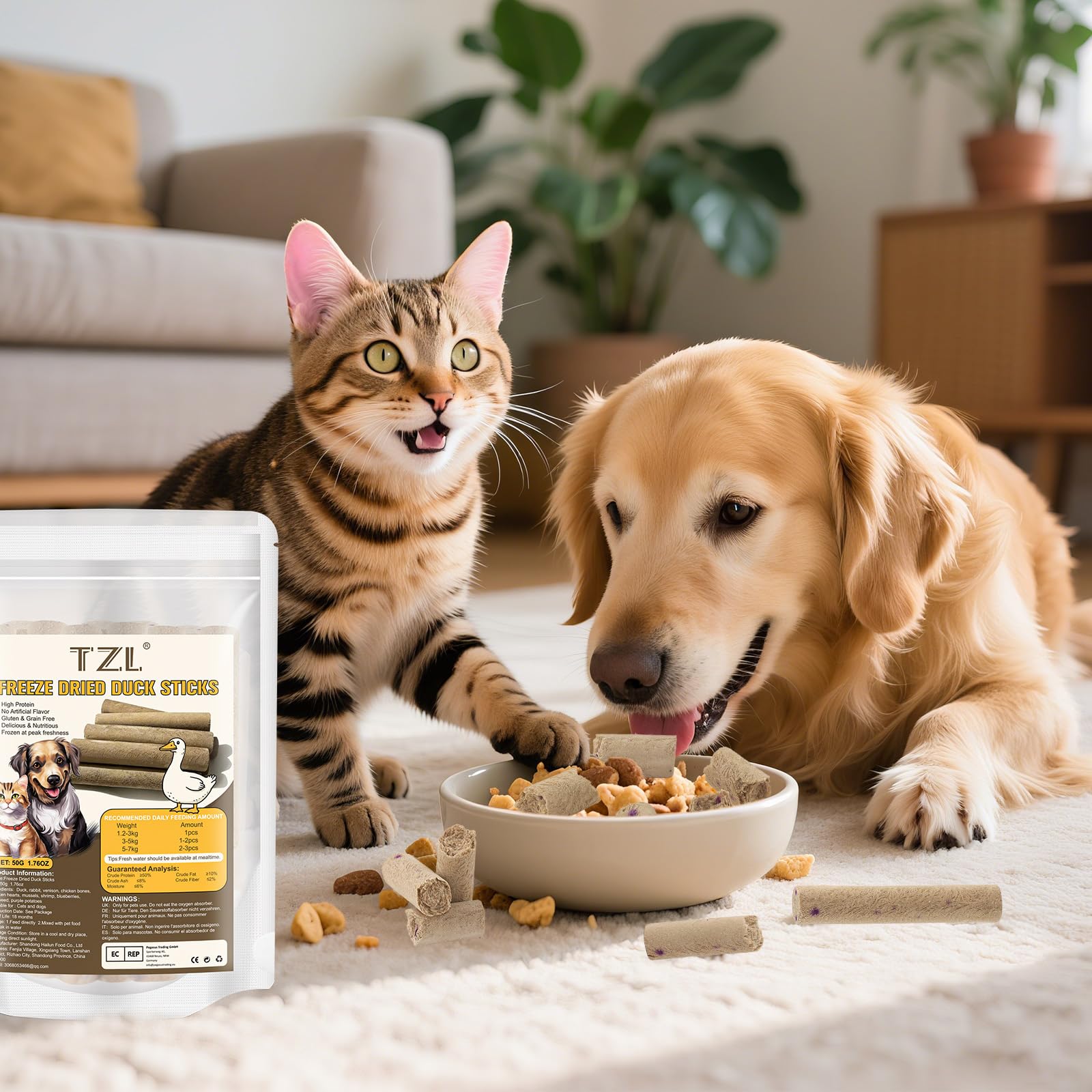 Snack per Gatti Liofilizzati a Bastoncino con Anatra, Trattamento Naturale ad Alto Proteine per Cani e Gatti, Snack per Pulizia Denti, Senza Glutine e Cereali, 36g