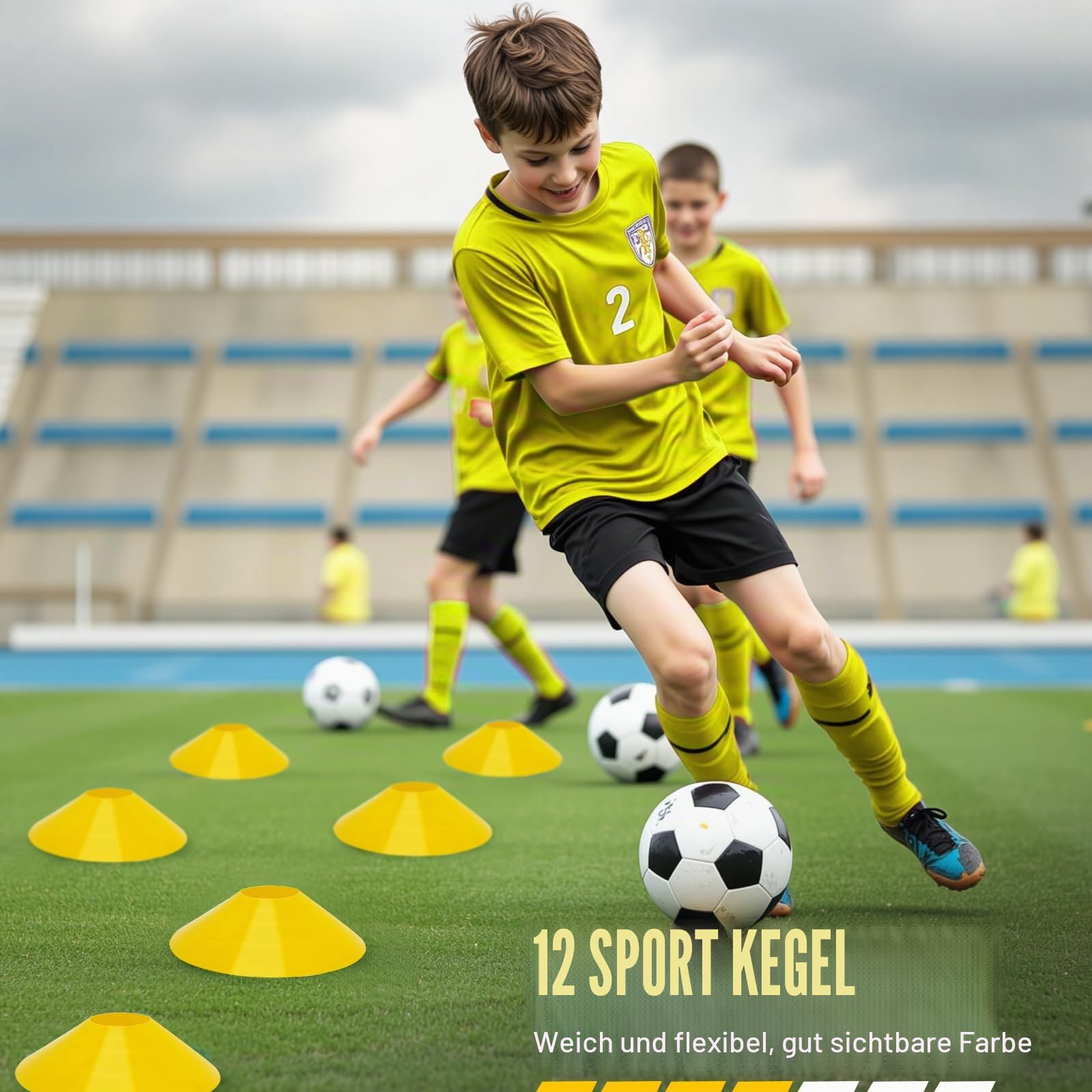 Agility Leiter Geschwindigkeitstrainings-Set – 6 m Agility Leiter, 12 Fußballkegel, 4 Hürden, Springseil, Lauffallschirm, Fußball- und Basketball-Trainingsgerät für Kinder, Jugendliche