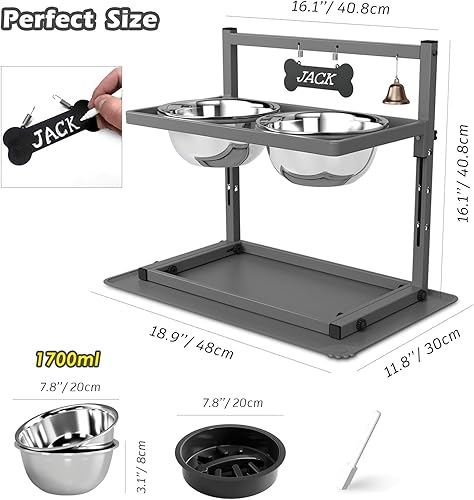 Miniatura 3 de SHAINFUN Soporte elevado con dos cuencos de acero inoxidable de 57.5 onzas líquidas, alimentador lento y tapete de silicona a prueba de derrames,