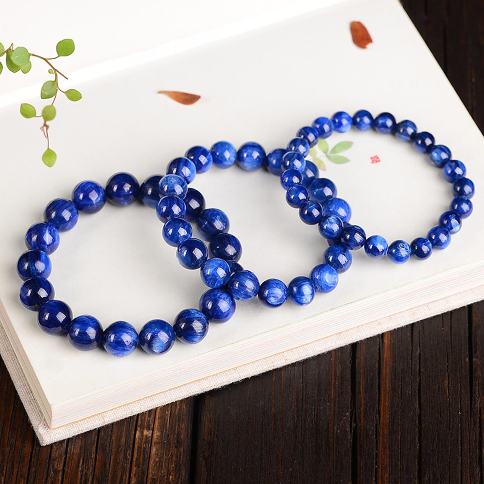 Bracciale perline di cristallo,bracciale elastico in cianite blu naturale | Gioielli in pietra di cristallo curativo lucido, braccialetti con perline energetiche di buona fortuna