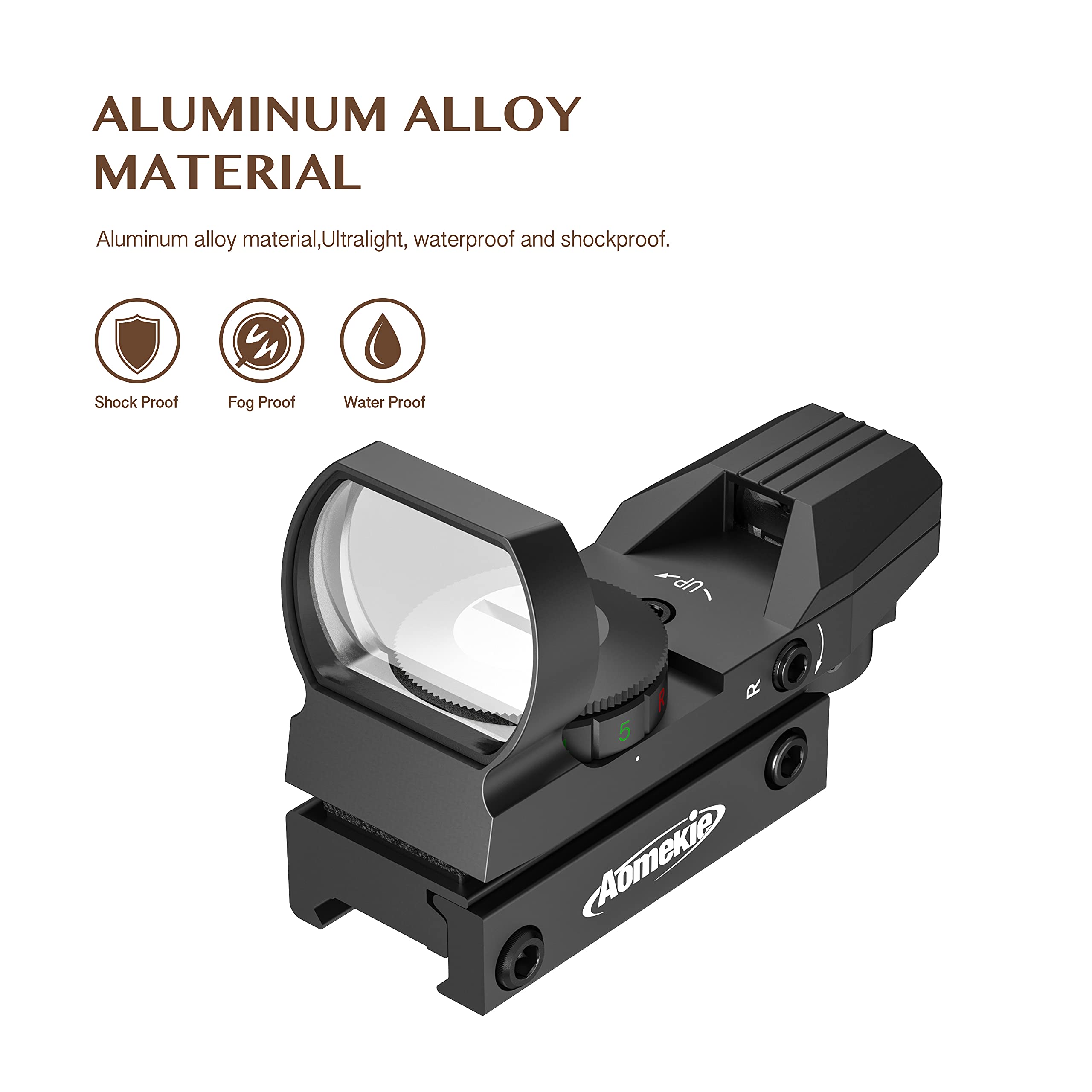 AOMEKIE Viseur Point Rouge Vert HD avec 4 Réticules et 5 Luminosités Réglables Airsoft Red Dot Sight Étanche pour Picatinny 20mm/22mm