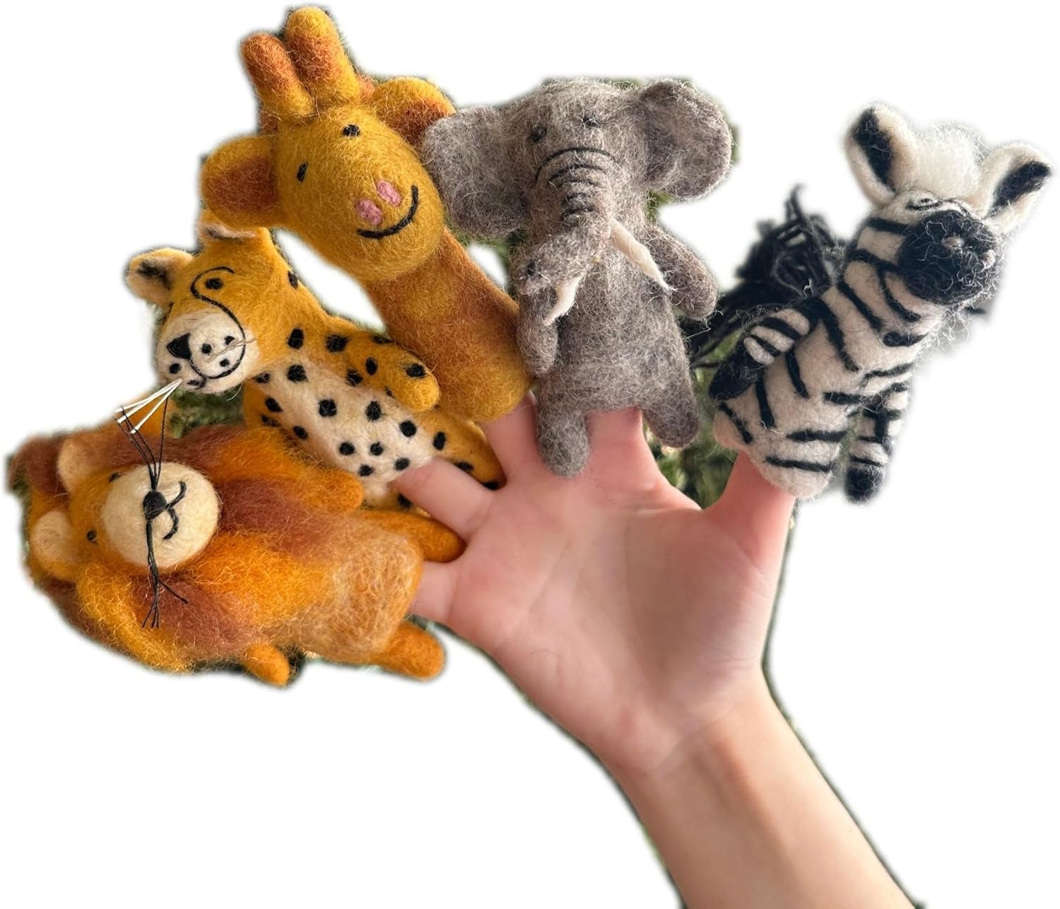 Assorted Handmade Safari Animals Finger Puppet Set (5 PCs), Wool Felt Safari Animal Finger Puppet Set of 5, Fair-Trade Puppets for Storytelling, Kids Educational Toys, Eco-Friendly Gift for Kids