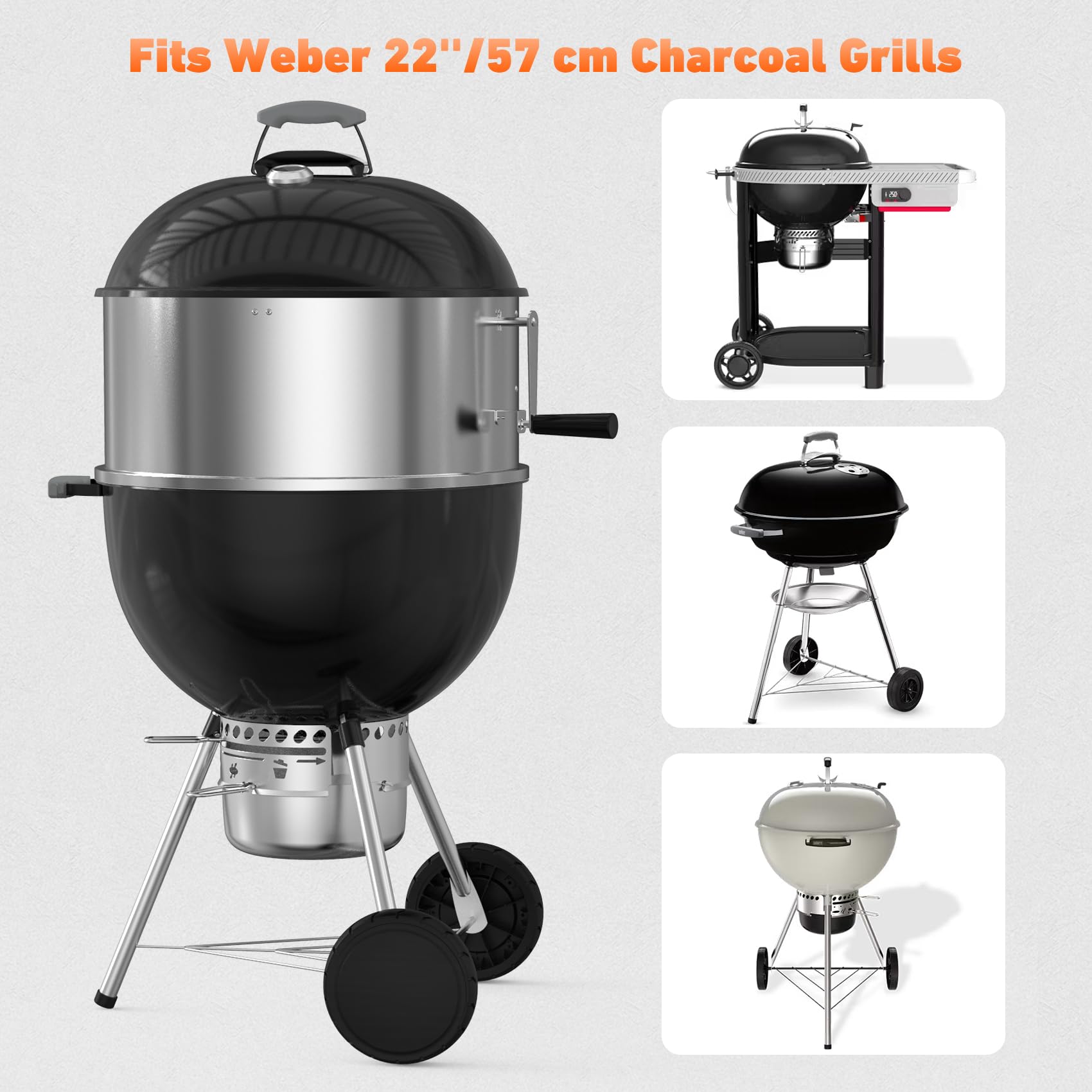 onlyfire Griglia Santa Maria per Weber Barbecue a Carbone Kttele da 57 cm | con Griglia per Carbone Regolabile, Controllo Preciso della Temperatura per Rosolatura e Cottura Lenta a Bassa Temperatura