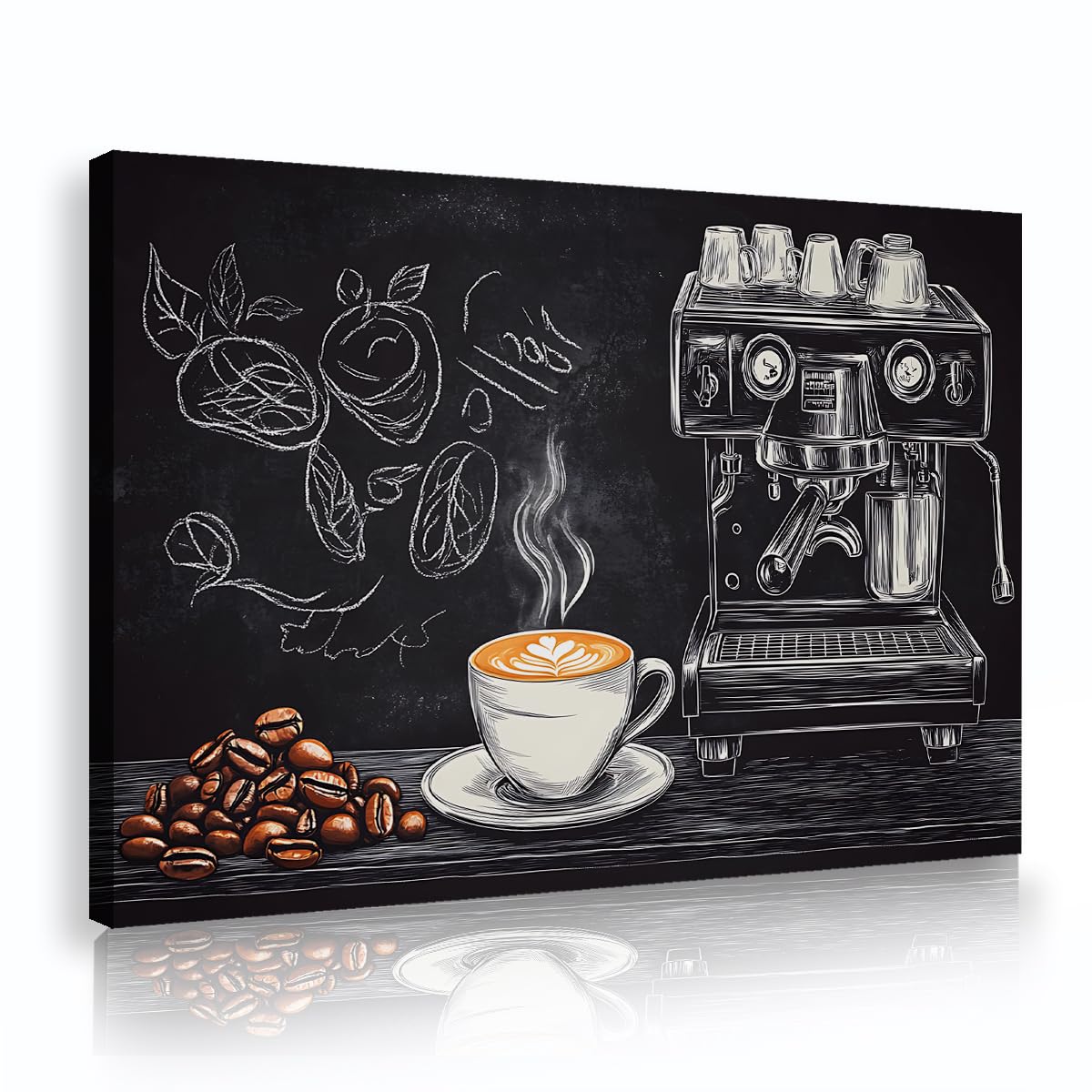 YUNART Arredamento per bar del caffè in lavagna tela per la parete stampe vintage per macchina da caffè e latte art su tela per cucina caffè negozio sala da pranzo 45x68cm Telaio interno