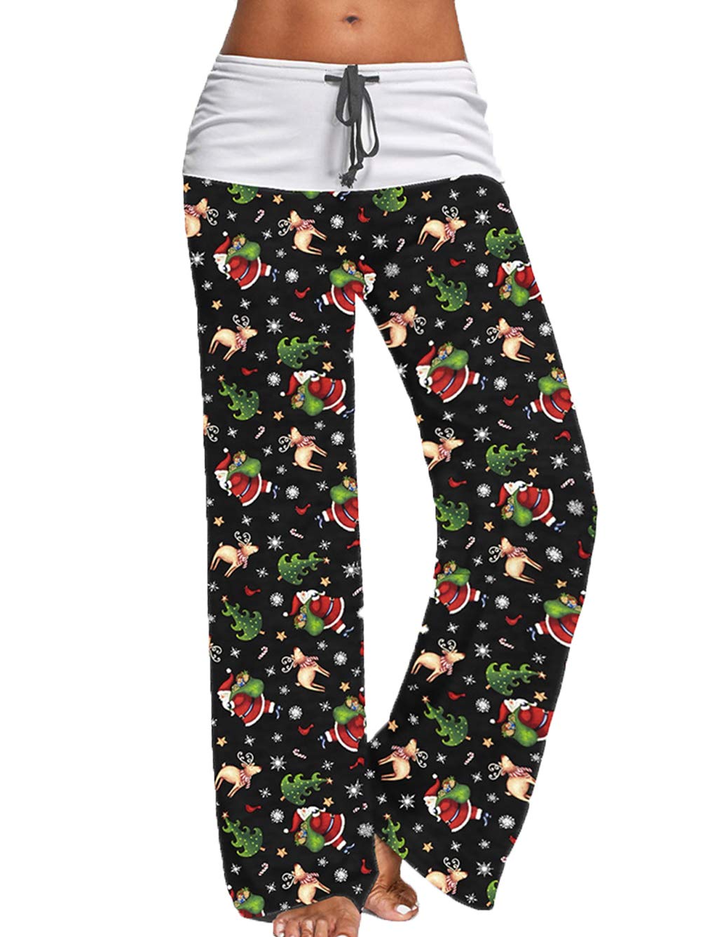 iChunhua Women's Comfy Stretch Floral Print Drawstring Palazzo Wide Leg Lounge Pant