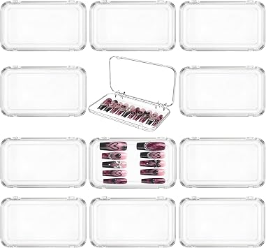 12 Pack Nail Storage Organizer for Press On Nails Versatile Transparent Boxes & 30 Double-Sided Tapes Plastic Clear Box for Fake Nails Storage Case Nail Display