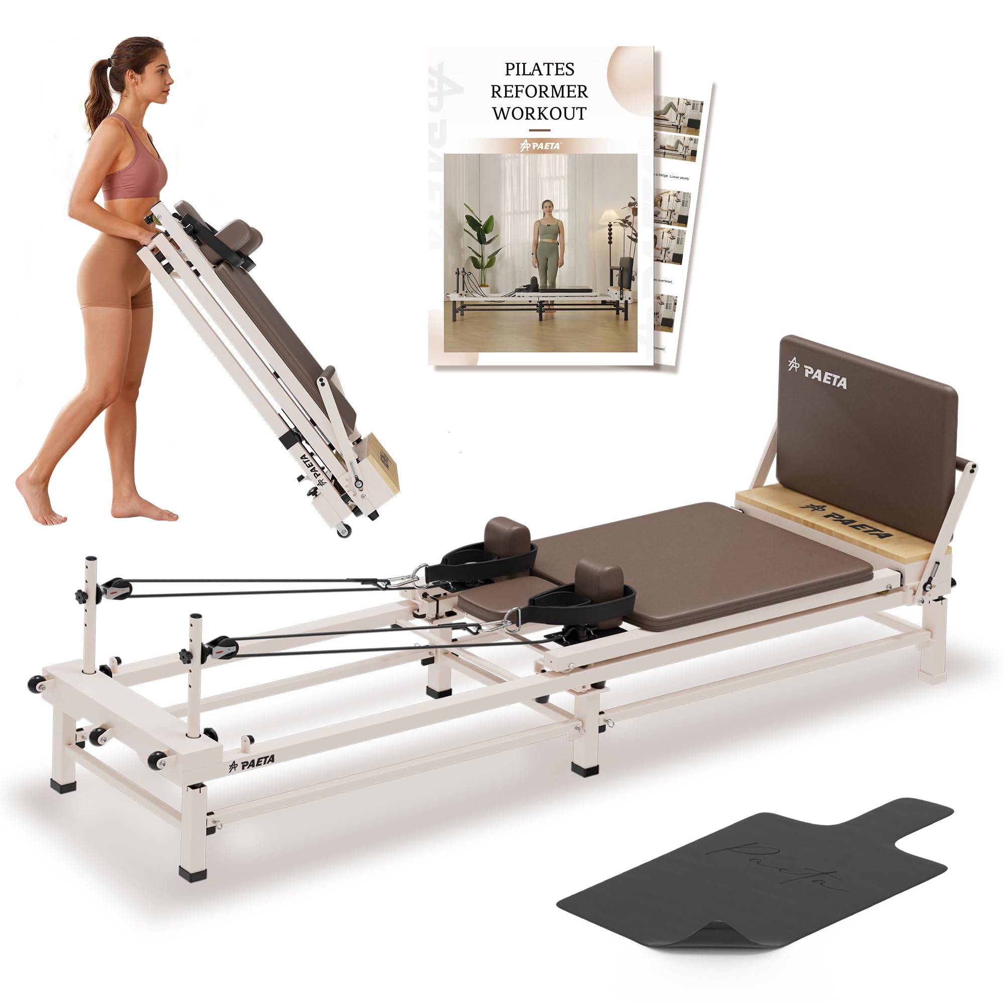 PAETA Pilates Reformer, 86" Foldable Reformer Pilates Machine with Adjustable Reformer Heights, Pilates Equipment with Music Wire Spings and Jump Boards