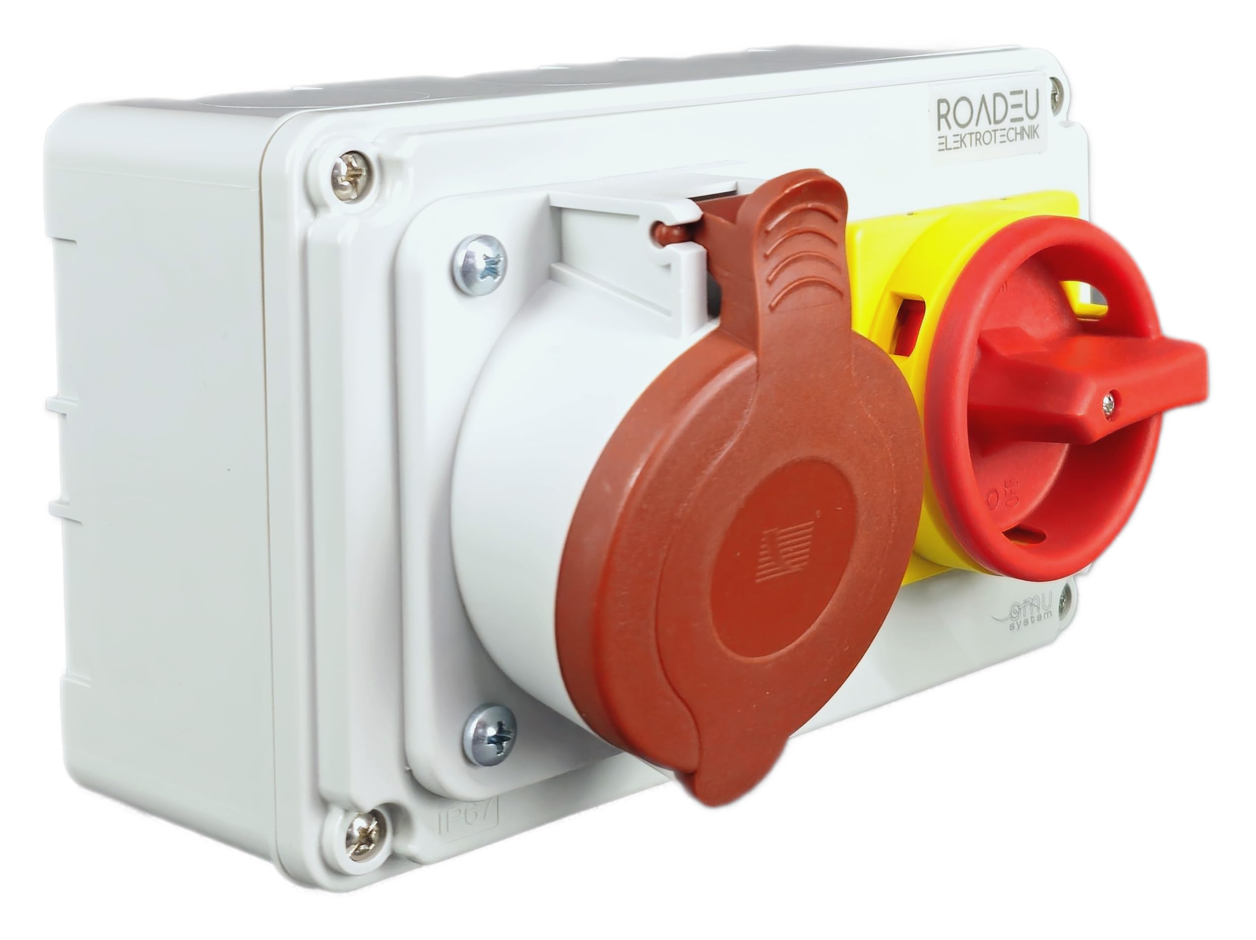 RoadEu Presa CEE da Parete 16A 5 Poli 400V con Interruttore Generale 0-1 Bloccabile | Presa Industriale IP44 per Esterno e Officina