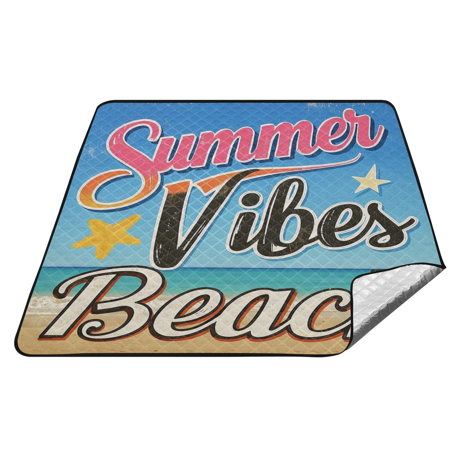 Summer Vibes Beach Vintage Plakat Duży Koc Plażowy CuteLawnGarden Matfor Dorosłych