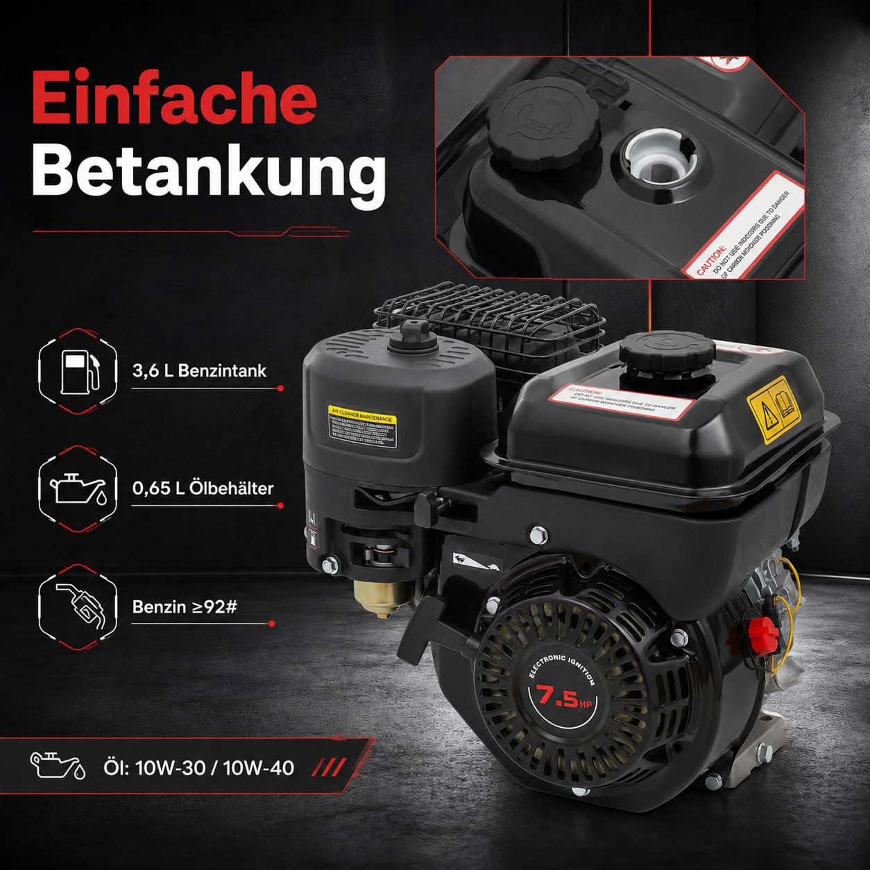 Motore a benzina a 4 tempi, 7,5 CV, 1 cilindro, motore stazionario