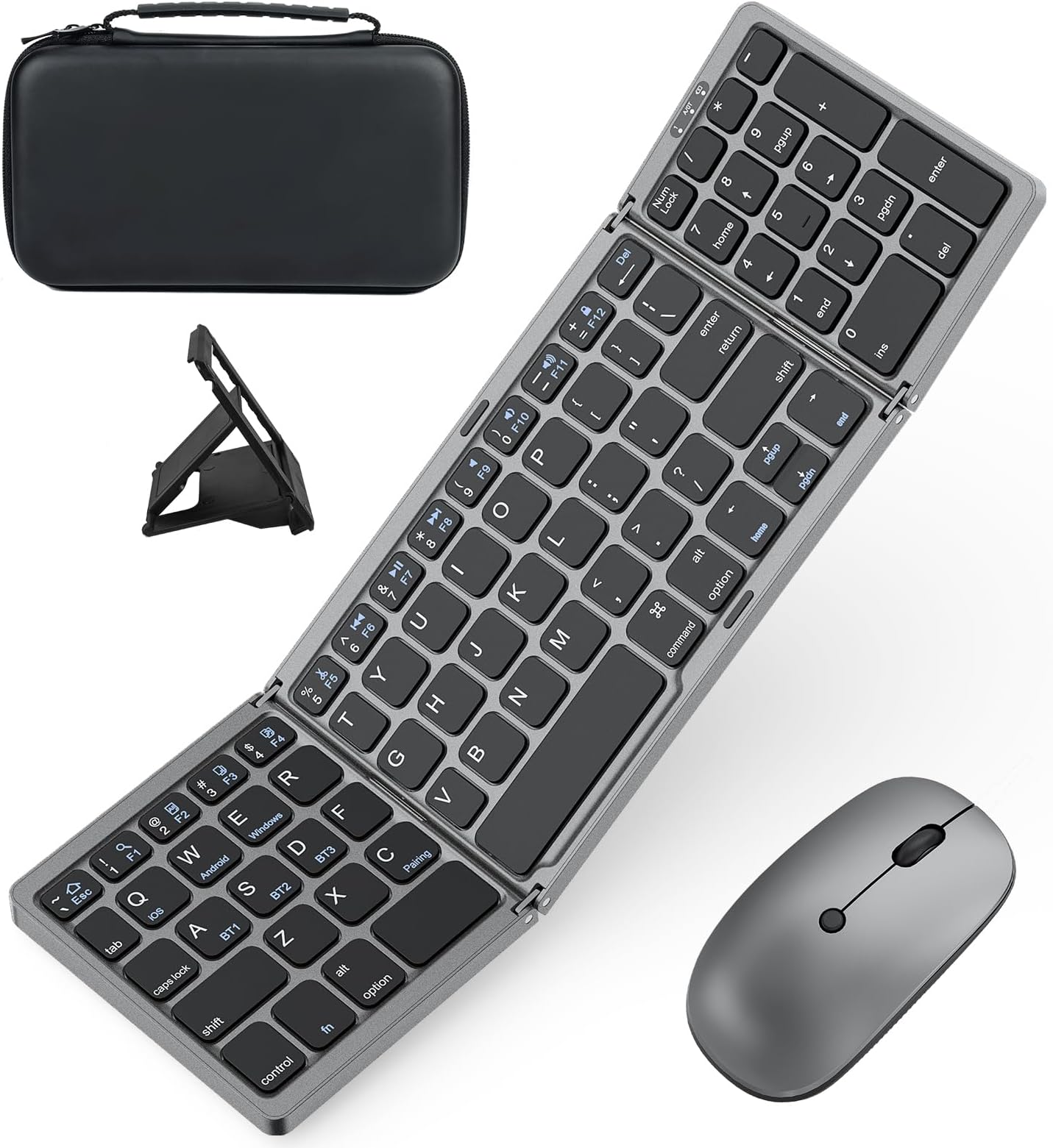 Foldable Keyboard and Mouse for Laptop, Travel Bluetooth Folding Keyboard Mouse with Portable Case, Rechargeable Keyboard for Business, 2.4G Wireless & Bluetooth, for iPad Tablets Laptop iOS Android
