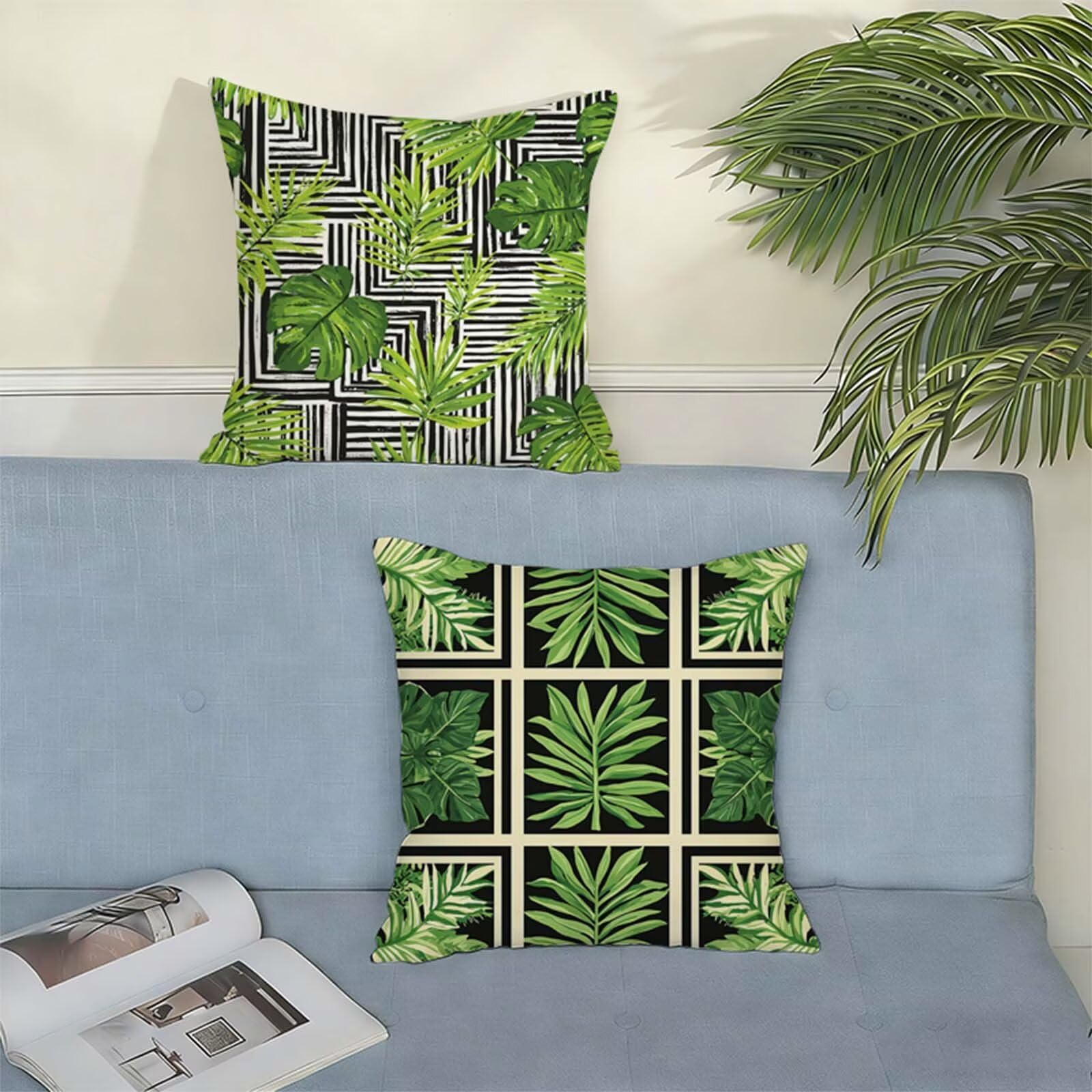 Juego de 2 Funda Cojin 80x80 cm Verde,Cuadrada Impermeable Fundas Cojines Abstracto Lino Impresión a Doble Cara con Cremallera Oculta,Apto Todas las Estaciones Funda Almohada para Sofá o Salón X-349