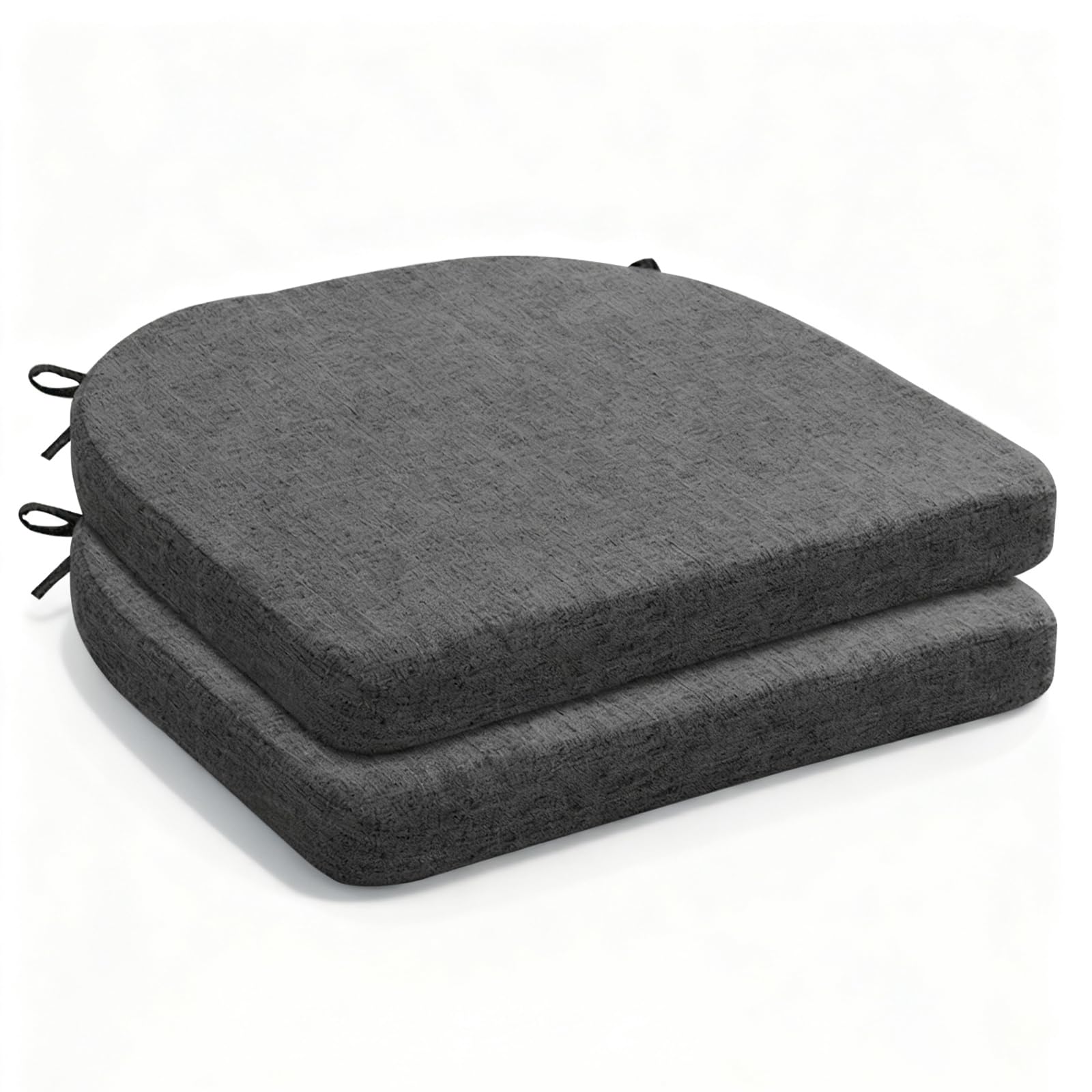 Set di 2 cuscini per sedia da esterni, 42 x 43 cm, per sedia e sedia da giardino, cuscino per sedia da esterno, imbottitura per mobili da giardino, resistente alle intemperie, con nastri (grigio scuro