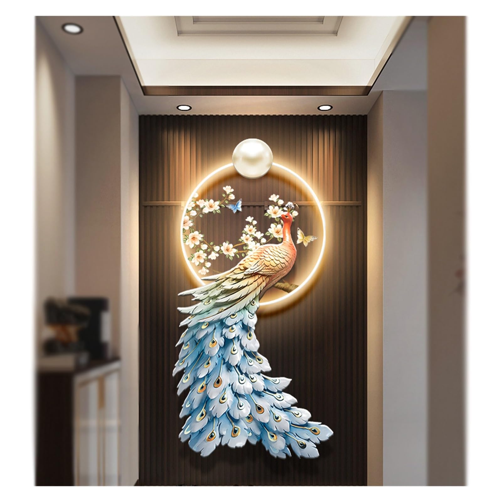 Dekoracja ścienna Duży paw Rzeźba ścienna Sztuka z oświetleniem LED Kreatywny 3d Do Salonu Sypialni Hotelu (Zielony 70x140cm/27.6x55in) (Pomarańczowy 40x80cm/15.7x31.5in) (Niebieski 60x120cm/23.6x47i