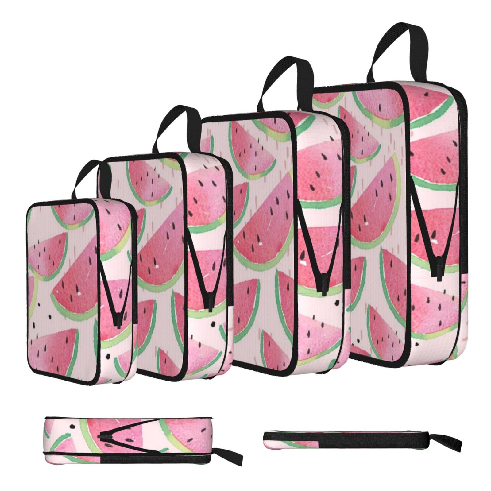 Watermelon Fresh Fruit Print Compression Packing Cubes 4-Piece Set With Multi- Compartment Travel Bag, Waterproof Suitcase Organiser Bags