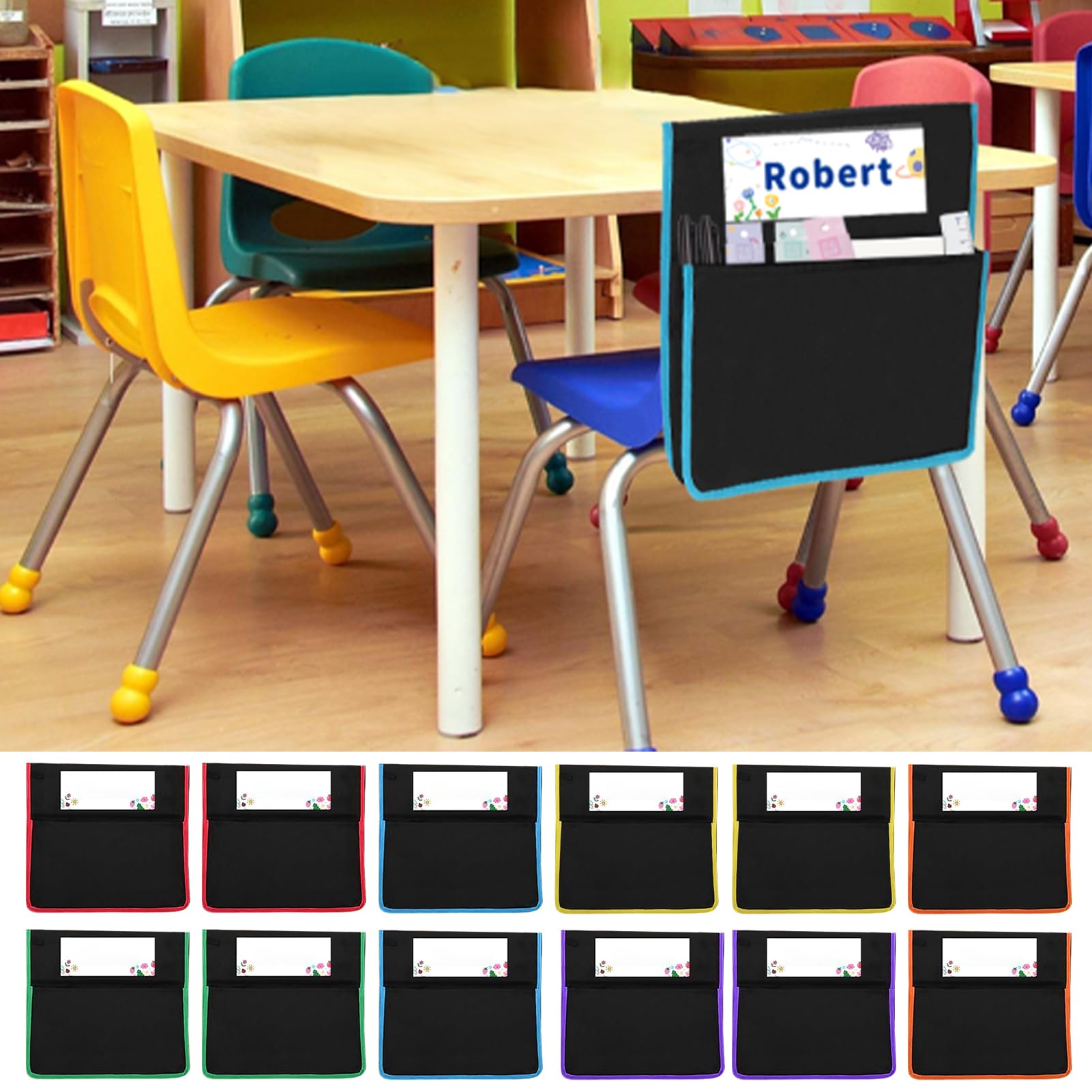 Sitz für Stühle im Klassenzimmer, Sitzbank-Organizer mit Namensschild - 12 Stück Oxford Fabric Whabile School Supplies Organisation für die Herrscher des Schulbuches von Karten