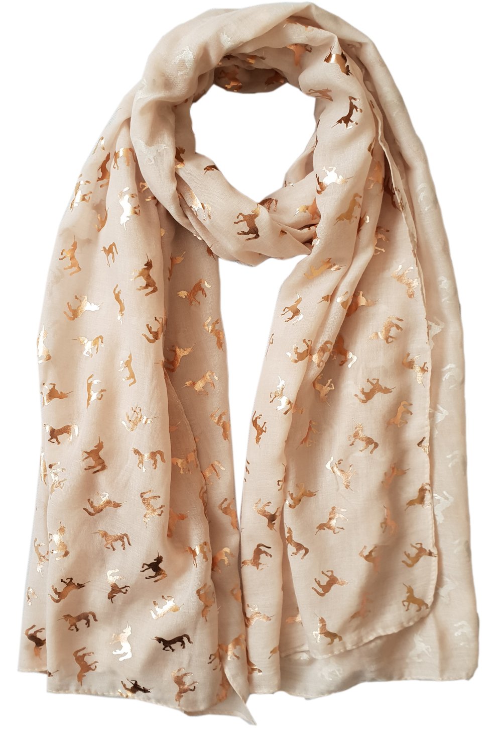 Glamlondon Women's Creamy White Rose Gold Unicorn Print Scarf (Creamy White)