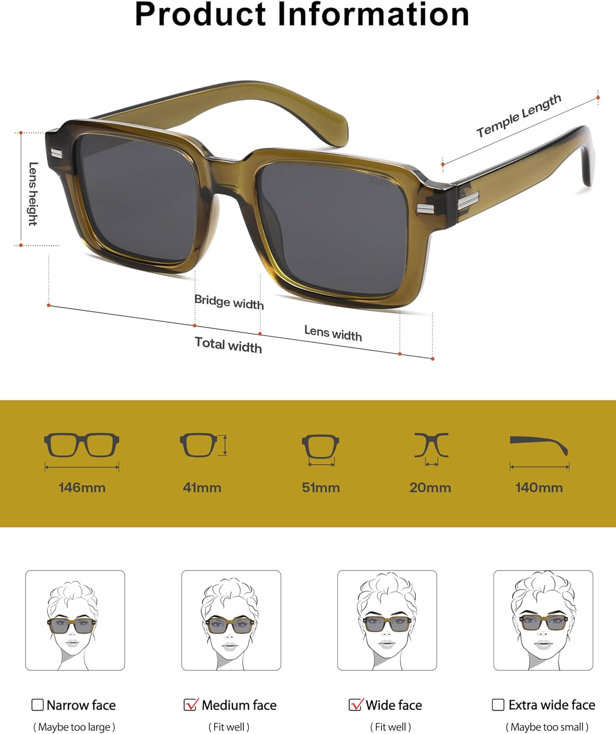 SOJOS Trendy Square Polarized Sunglasses for Women Men, Retro Vintage Womens Mens Rectangle Shades SJ2345 - Image 6