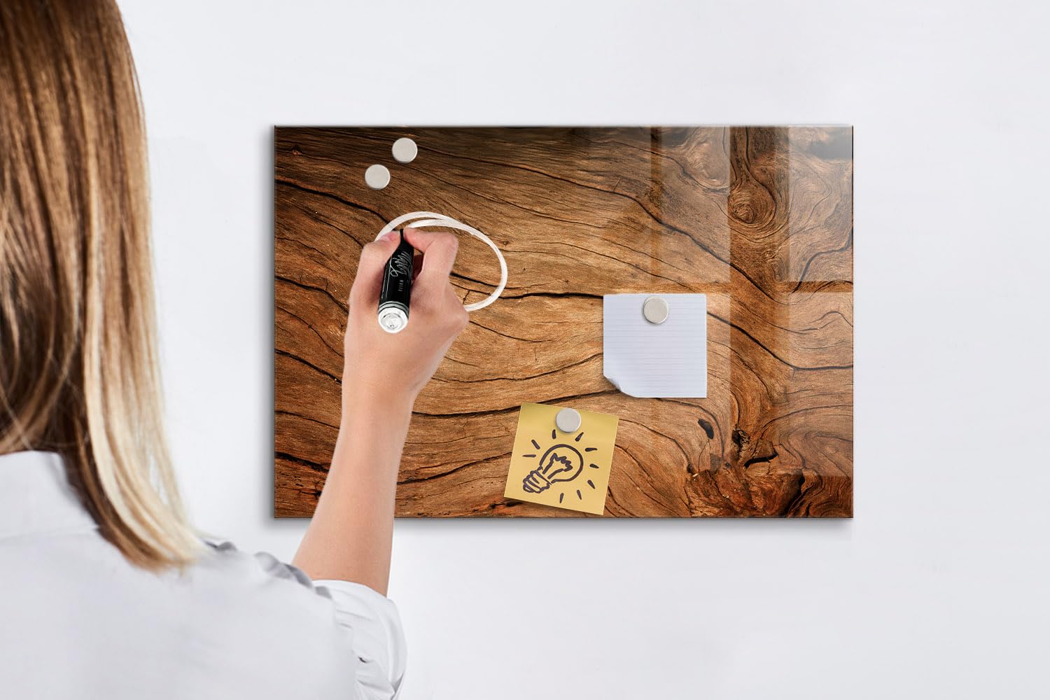 Magnettafel Glas Design | Neodym-Magnete + Marker & Schwamm inklusive | Kratzfeste Schreibfläche | Ideal für Organisation im Büro, Küche & Homeoffice- 60x40 - Altes Holz