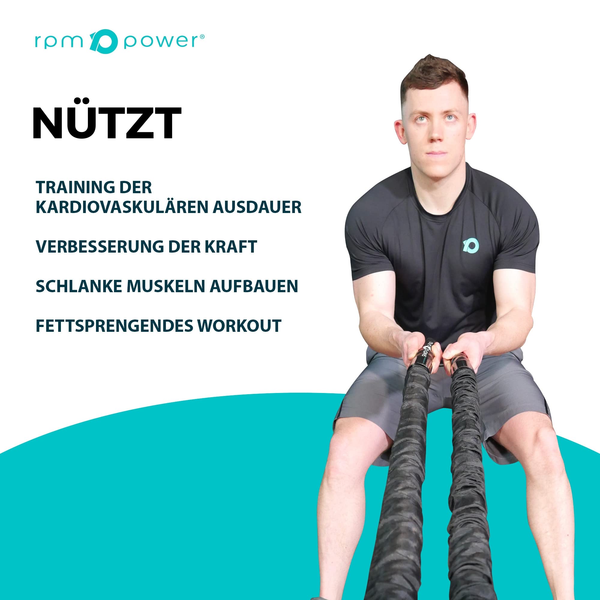 RPM Power Battle Rope - Fitness, Muskelstärkungsseil für Bodybuilding-Workouts - inklusive Anker (15 Metre)