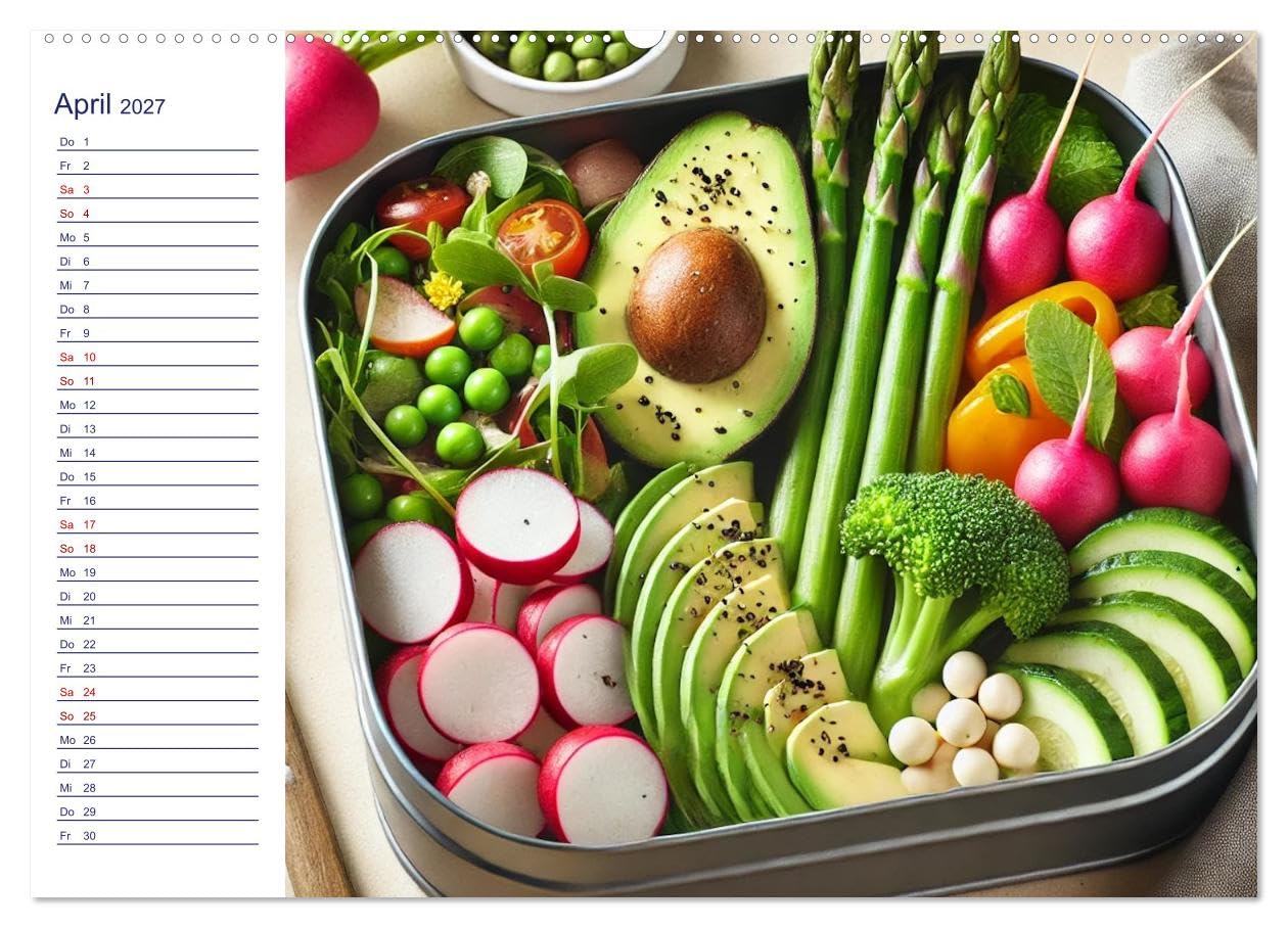 CALVENDO - Lunchpaket Love - Einfach, lecker, gesund (Wandkalender 2027 DIN A2 quer), Monatskalender: Ein Essenskalender speziell für das Büro