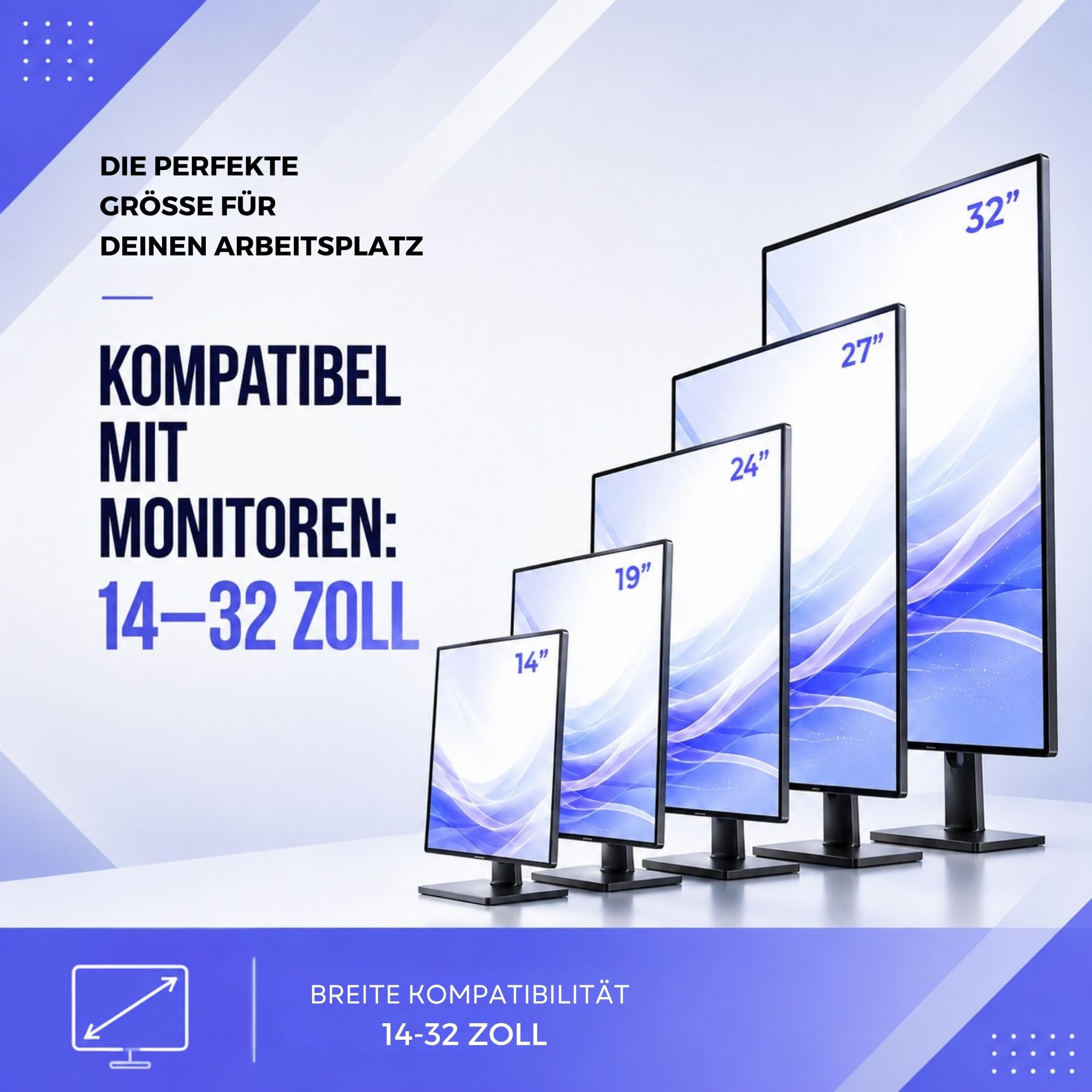 Monitor Halterung 3 Monitore für 14 bis 32 Zoll 360° Beweglichkeit