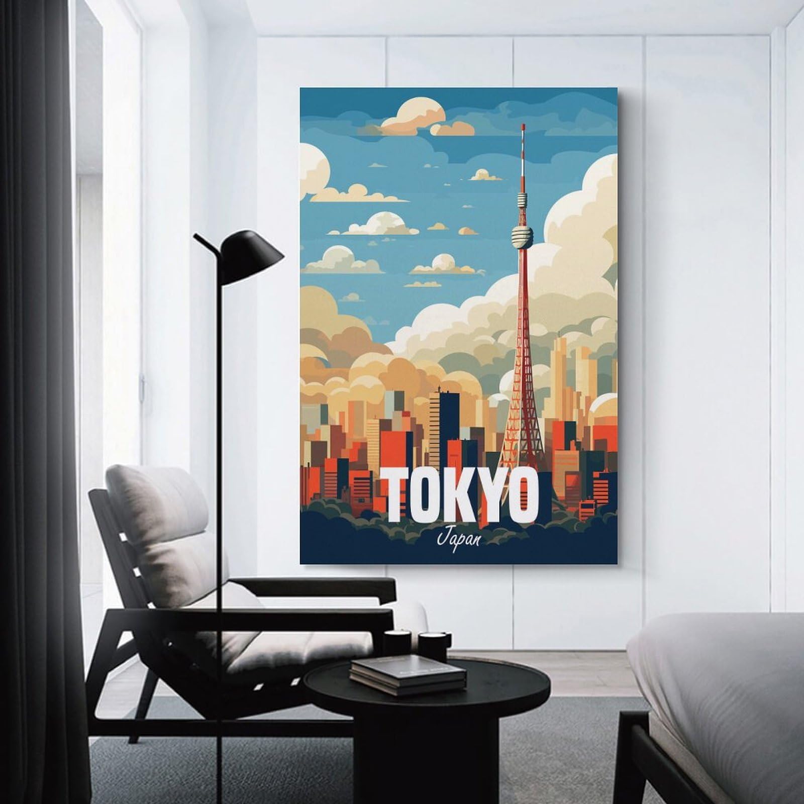 Junmoney Tokyo Japan Canvas Wall Art, 24x36inch(60x90cm), for Bedroom, Guest Room Or Reading Nook, Decorative Wall Art for Cosy Rooms
