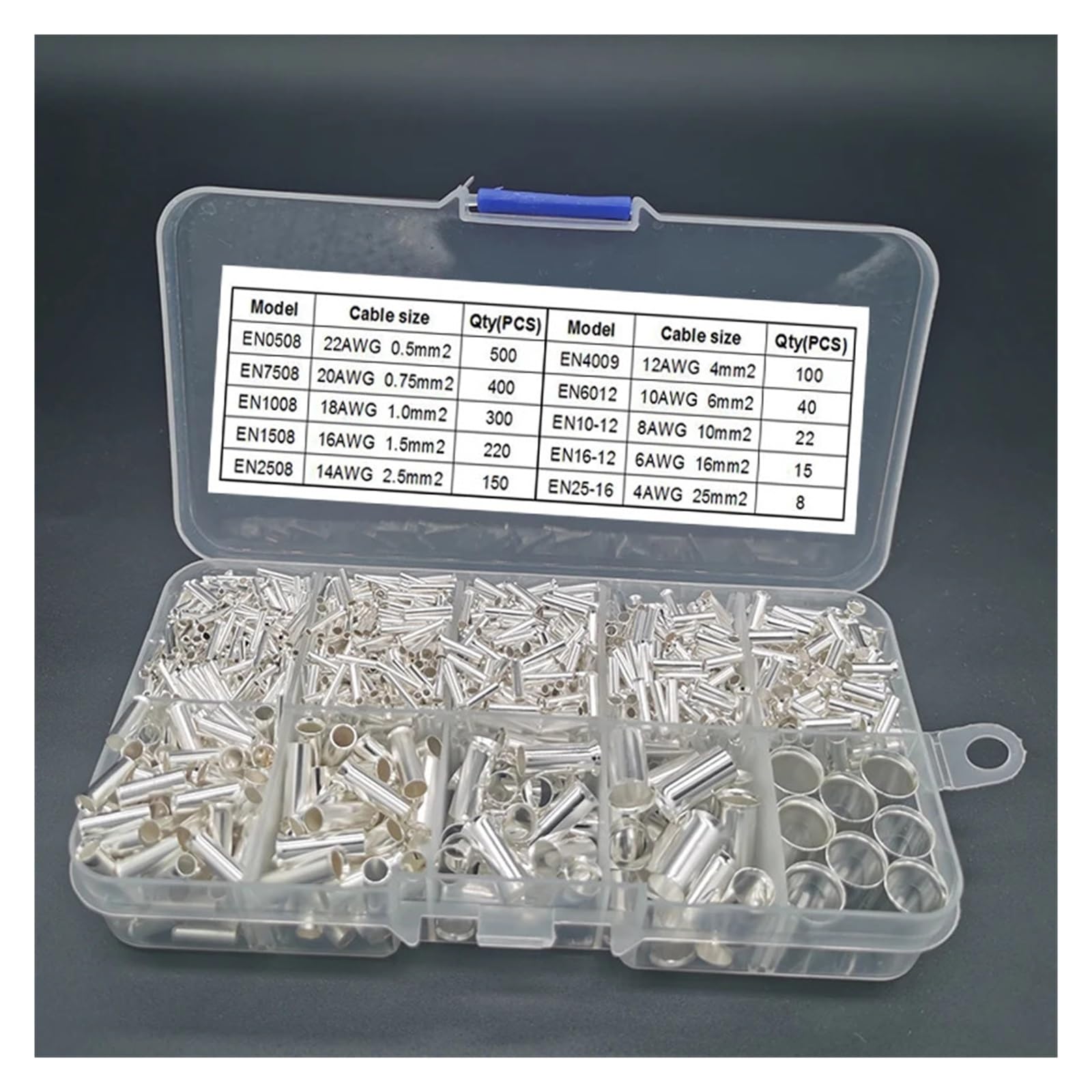 Kit de 1755 cosses à sertir en tube de cuivre, cosses d'extrémité de câble nu, connecteurs de câble EN0508~25-16, 22-4 AWG