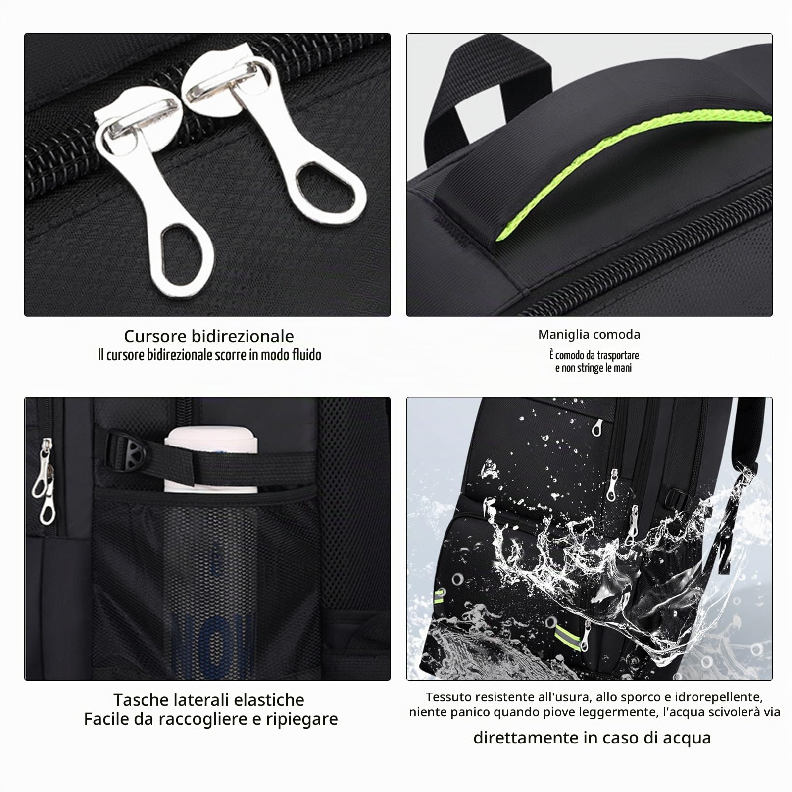 65L Zaino da trekking per gli uomini impermeabile espandibile Zaino da viaggio Bagaglio a mano Zaino casual zainetto grande zaino per il campeggio Sport all'aria aperta Trekking (nero)